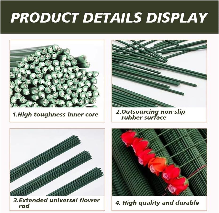 Pichcppo 100 Pcs Green Paper Flower Poles, 40Cm Floral Stems, DIY Bouquet, Florist Wire for Artificial Flowers, Wreath image number 1