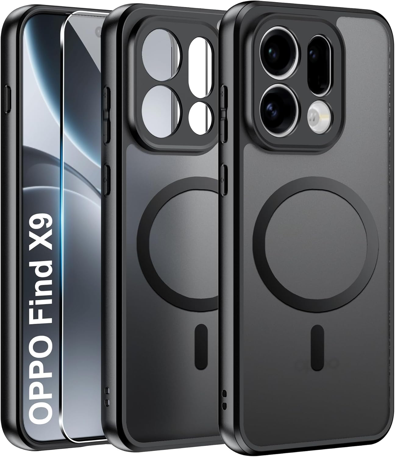 Effcotuo Magnetic Case for Oppo Find X9 Case with Screen Protector for Tempered Glass Screen Protector with Magsafe Acrylic Protective Case Full Magnet Matte Mobile Phone Case