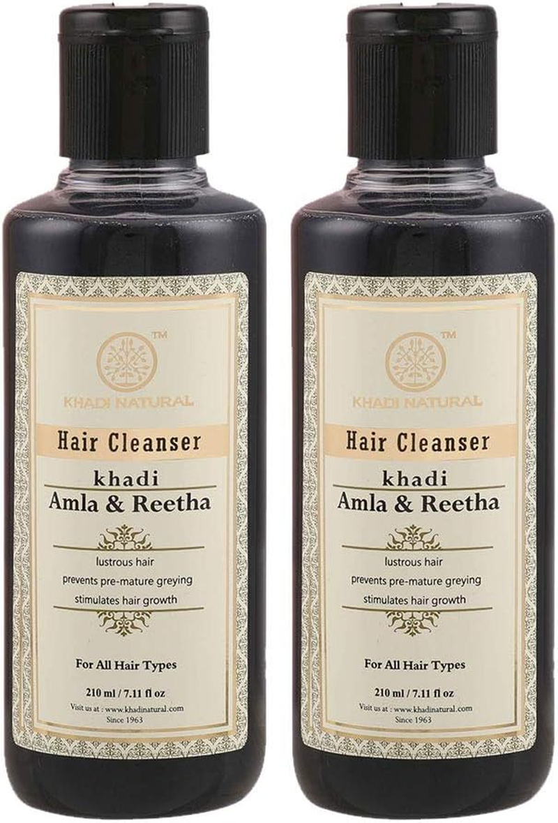 Khadi Natural Ayurverdic Amla & Reetha Hair Cleanser (Pack of 2), 210Ml Each, Strengthens Hair, Prevents Premature Greying, Dandruff, Hair Fall, for Dry Hair, Frizzy Hair, Oily Hair, for Women & Men image number 5