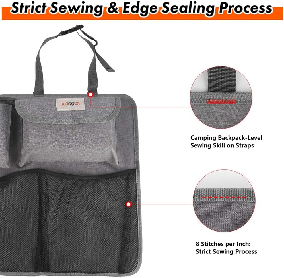 SURDOCA Car Trunk Organizer, 4Rd Gen [8 Times Upgrade] Super Capacity Car Hanging Organizer,Equipped with 4 Magic Stick,Car Trunk Tidy Storage Bag with Lids, Space Saving Expert (Xl-110X48Cm, Grey) image number 6
