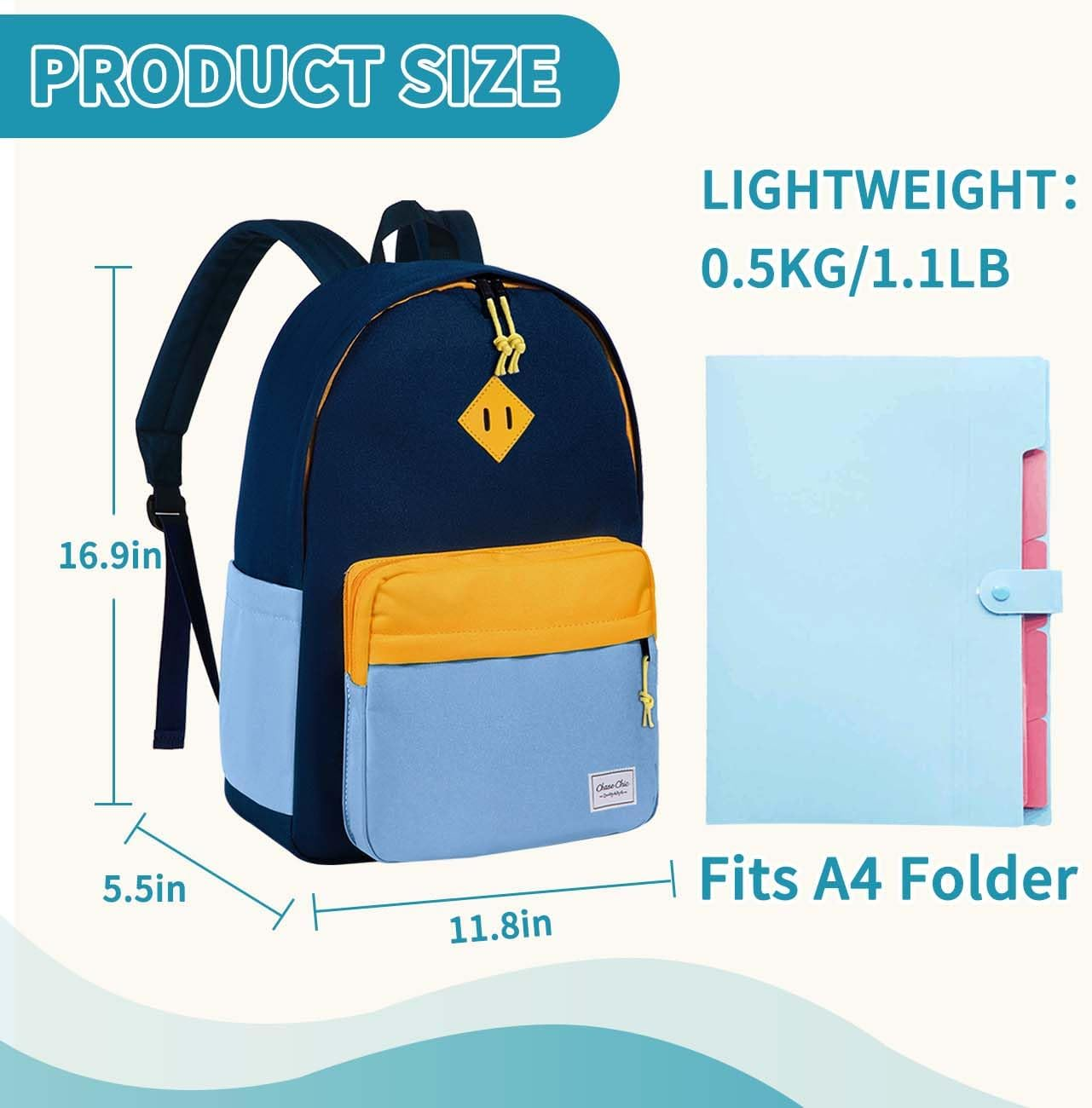 Chase Chic Kids Backpack, School Backpacks for Boys Girls, Lightweight Water Resistant Preschool Bookbag for Travel Daycare - Blue image number 5