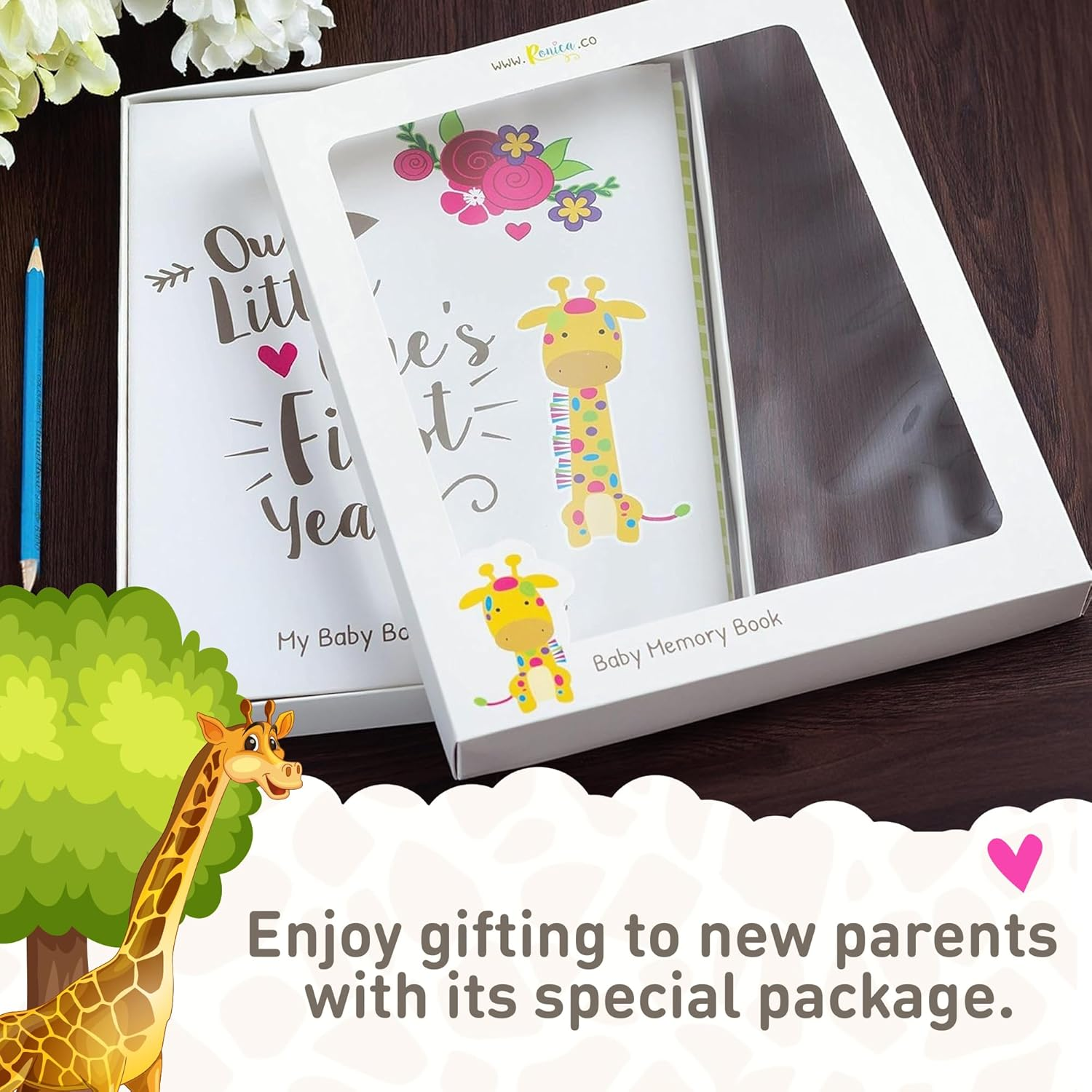 Ronica First Year Baby Memory Book & Baby Journal - Modern Keepsake for New Parents to Record Photos & Milestones - Five Year Scrapbook & Picture Album for Boy & Girl Babies image number 3