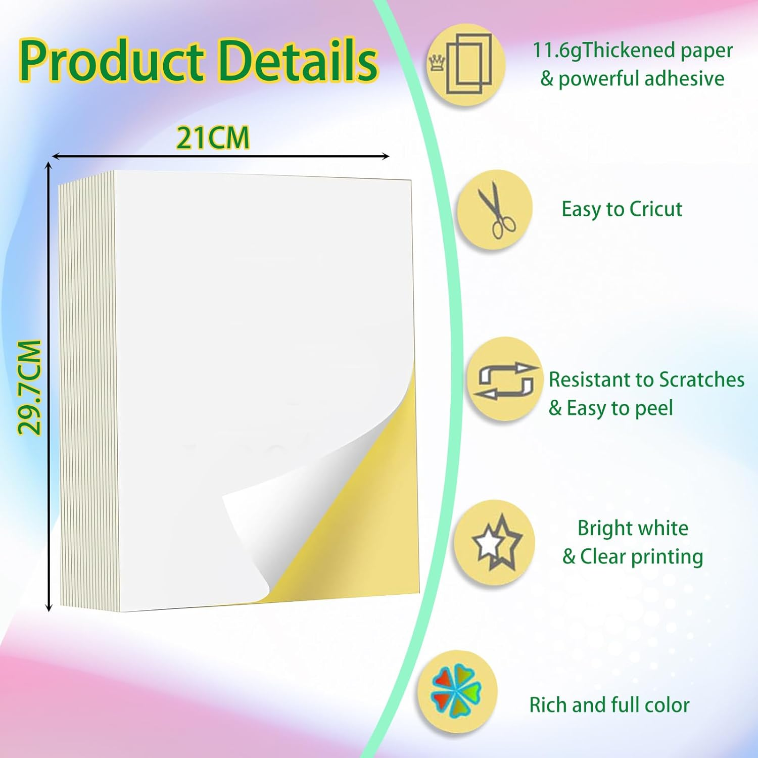 Printable Sticker Paper 30 Sheets, Matte White Sticker Paper Full Sheet Labels for Laser/Inkjet Printers, Letter Size (21 X 29.7CM) image number 3