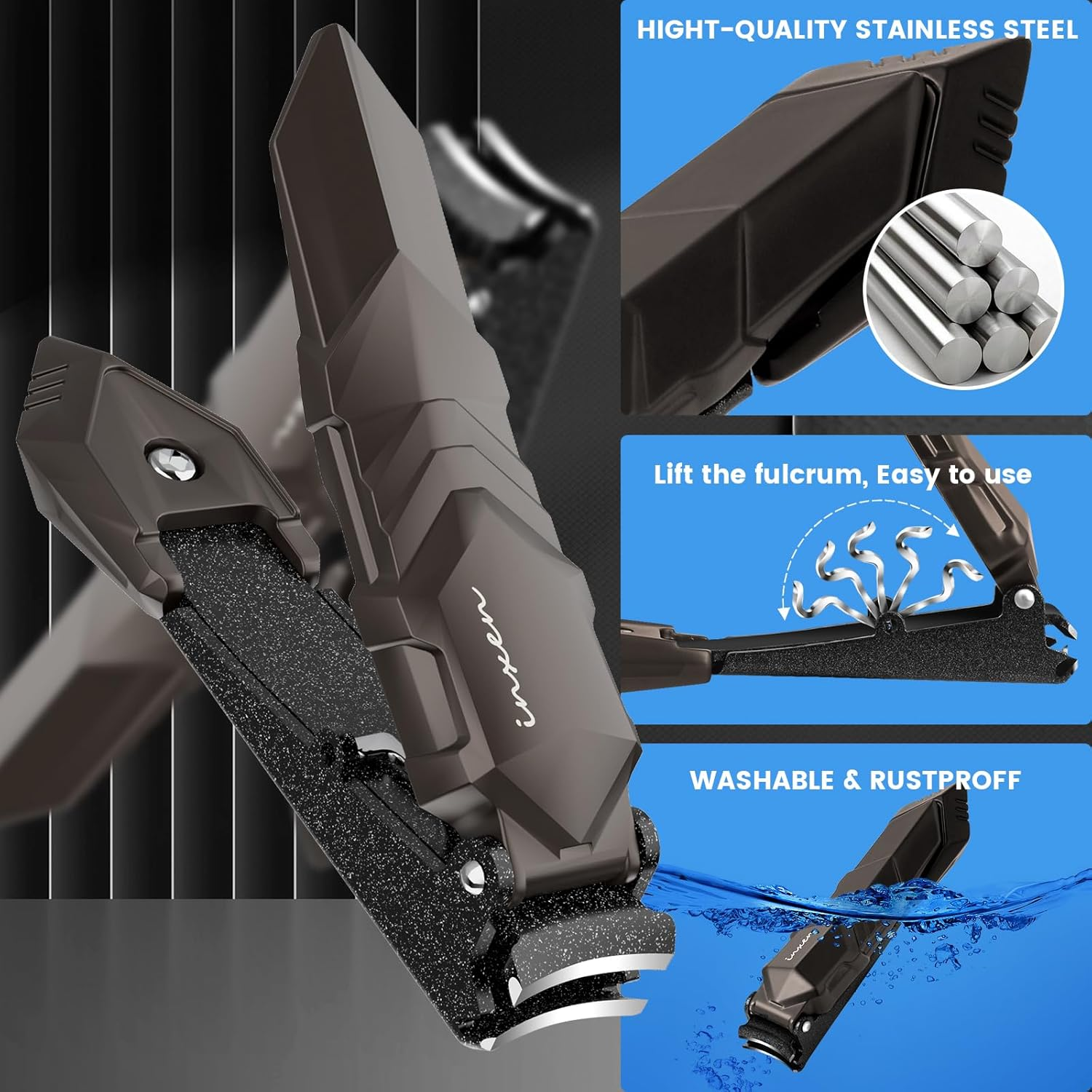 INXEN Nail Clippers for Men with Catcher &ndash; No Splash, Self-Collecting Premium Steel Clippers for Fingernails & Toenails, Ideal Gift & Grooming Gifts, Great Gadget & Stocking Stuffer Gift image number 2