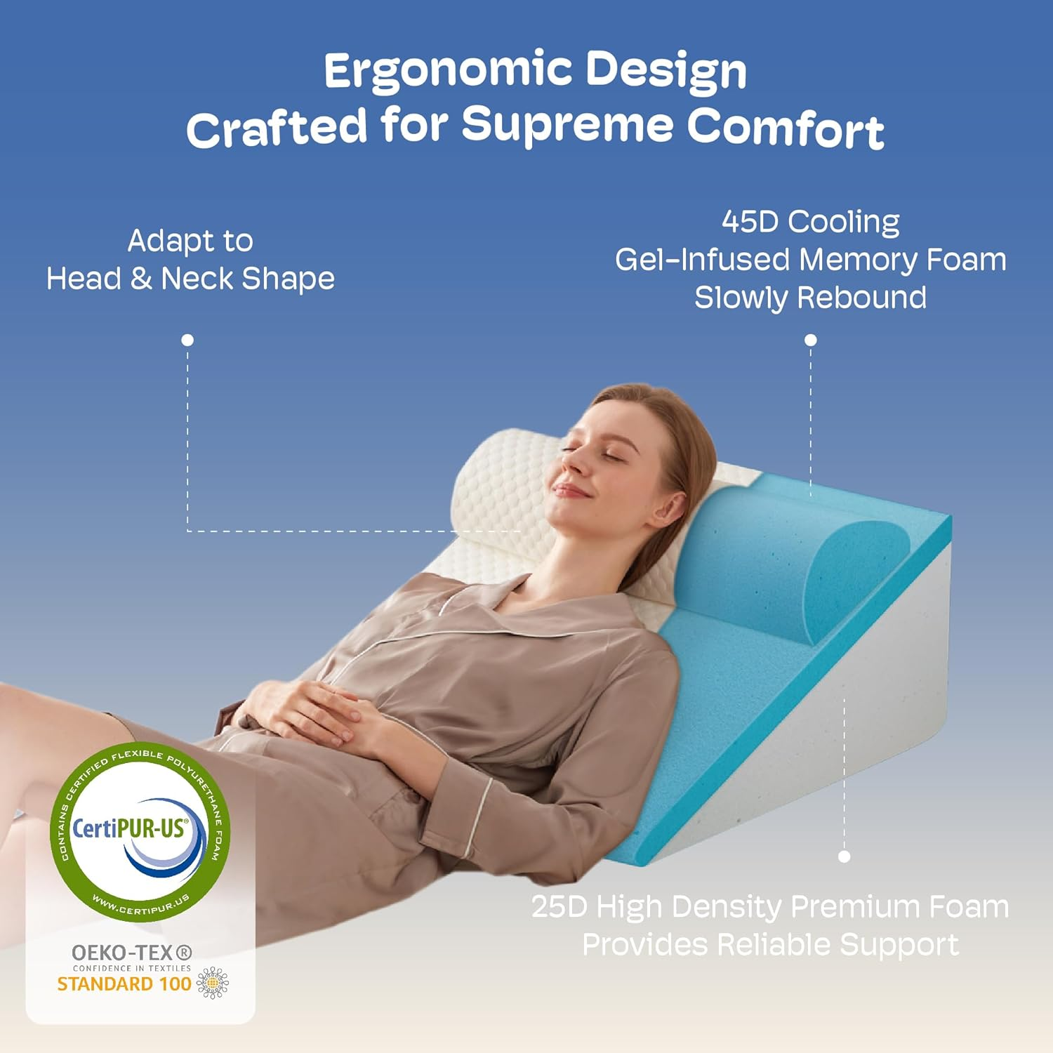 Wedge Pillow with Adjustable Pillow, 7.5" Wedge Pillow for Acid Reflux and Back Pain Relief, Snoring, Bed Wedge Pillows for Sleeping after Surgery. Cooling Memory Foam Top image number 1