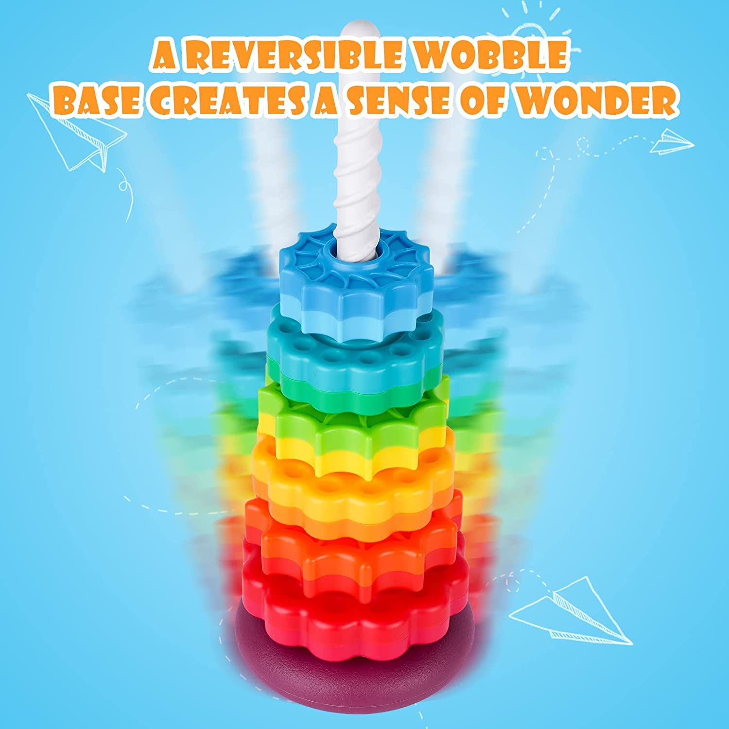 Rainbow Tower Spinning Wheel Stacking Toy