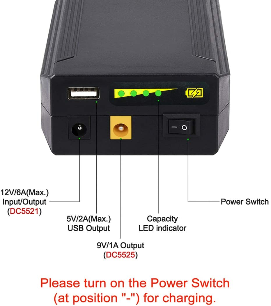 Talentcell Rechargeable 72W 100WH 12V/8300Mah 9V/11000Mah 5V/20000Mah DC Output Lithium Ion Battery Pack for LED Strip and CCTV Camera, Portable Li-Ion Power Bank, Black image number 1