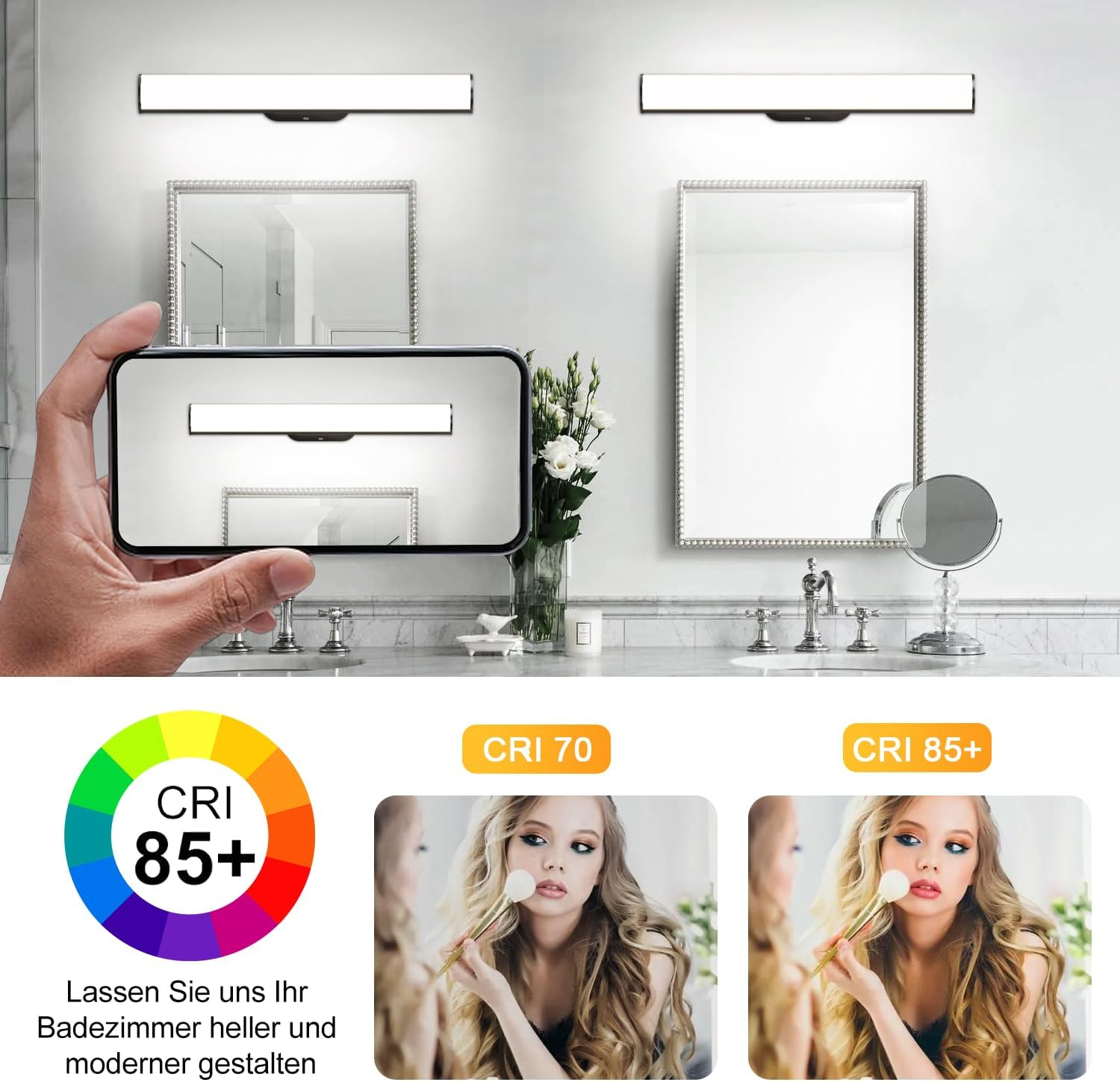 OOWOLF 12 W 31.5 Cm Bathroom Lamp for Mirror &ndash; 4000 K LED Lighting IP44 Wall over the Mirror for Vanity/Wardrobe image number 5