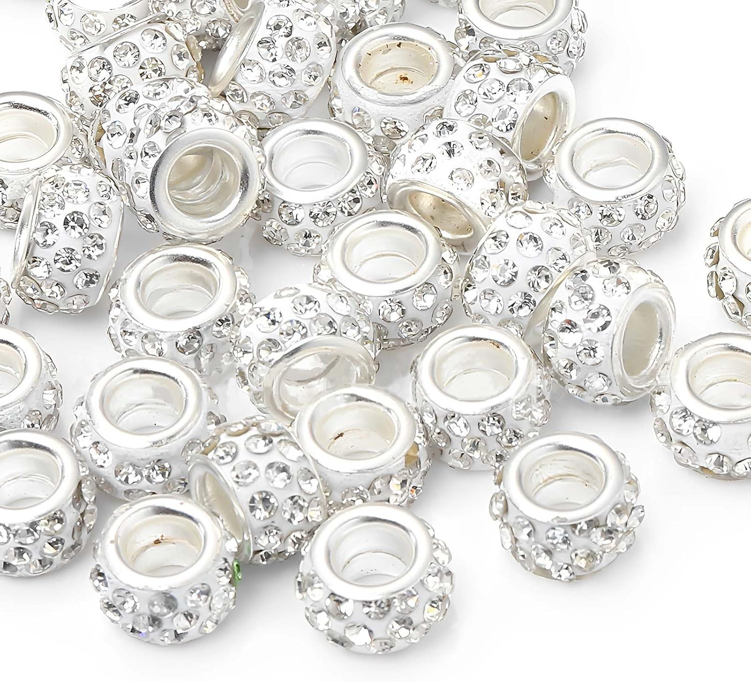 Shemboli 50 PCS Large Hole Beads Rhinestone European Beads Crystal Charm Beads Spacer Rhinestone Beads for Pens Making Bulk Beadable Pens Jewelry Making Supplies DIY Crafts Bracelet(Mix,12Mm)