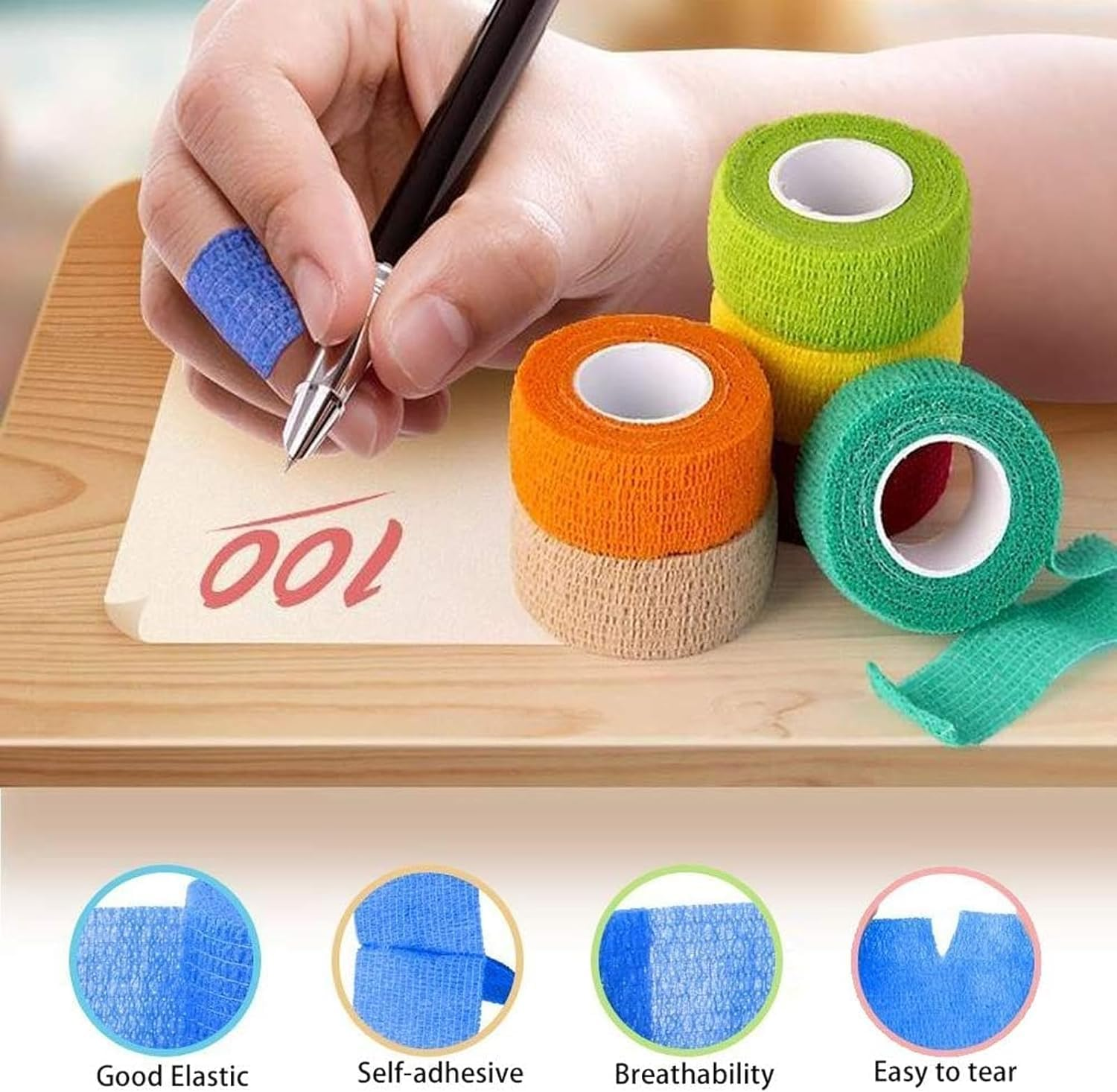 Self Adhesive Cohesive Bandages Elastic Athletic Sports Tape, 24 Rolls Pet Vet Wrap Tape Non-Woven Cohesive Gauze Rolls, Self Adhesive Elastic Protective Bandages Non Woven Cohesive Wrap image number 5