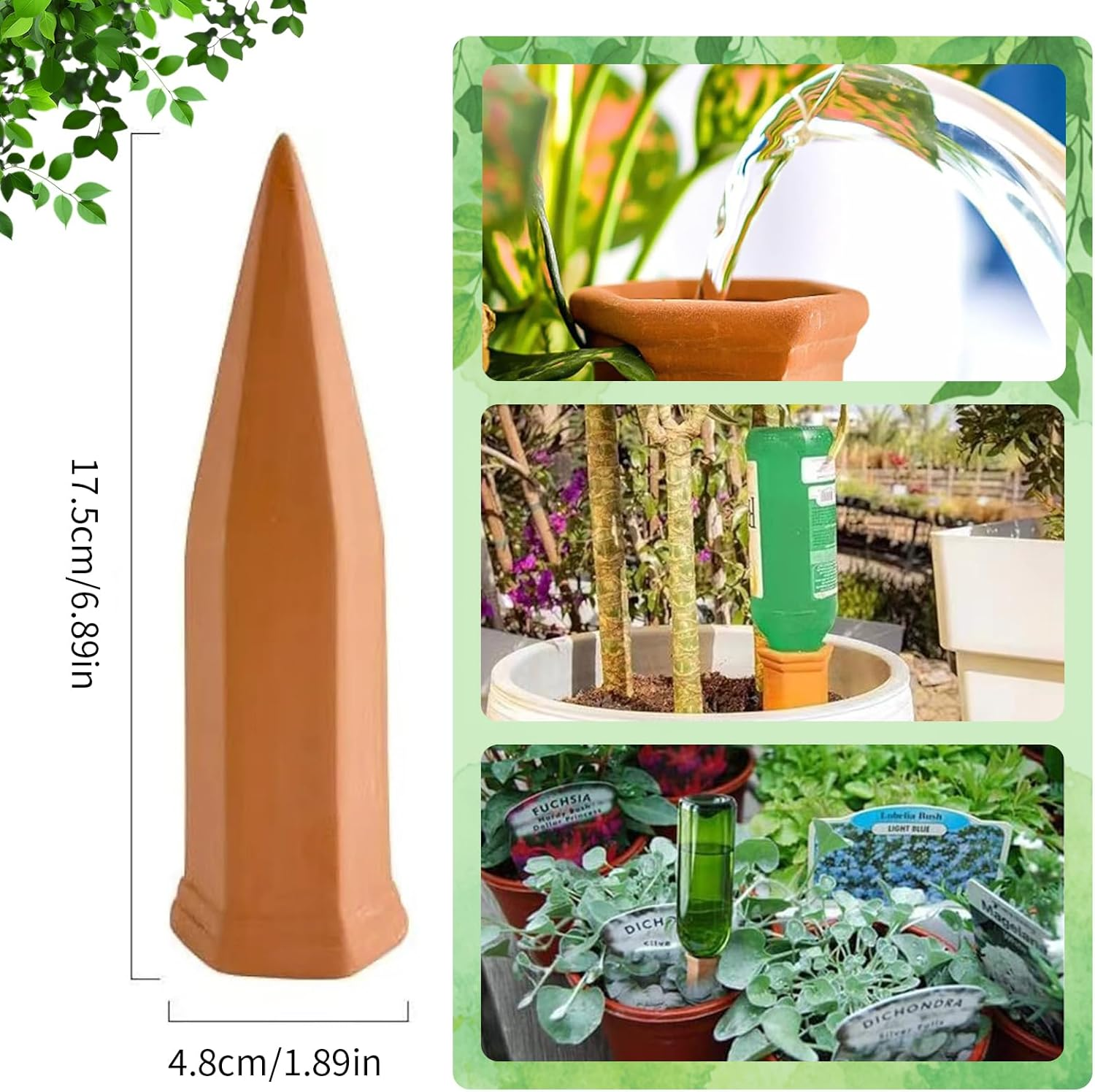 Self-Watering Plant Watering Devices, Terracotta Plant Watering Stakes, Automatic Slow-Release Water Drippers, Self Watering Vacation Irrigation Plant Spikes for Indoor & Outdoor Plants (6 Pack) image number 1