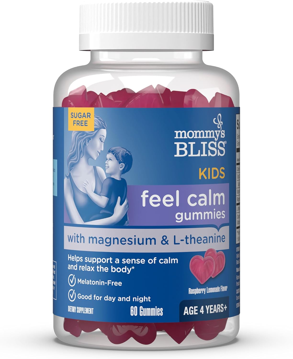 Mommy'S Bliss Kids Feel Calm Gummies, Support a Sense of Calm and Relax the Body, Made with Magnesium, L-Theanine, Sugar Free Raspberry Lemonade Flavor, Age 4+, 60 Gummies image number 5