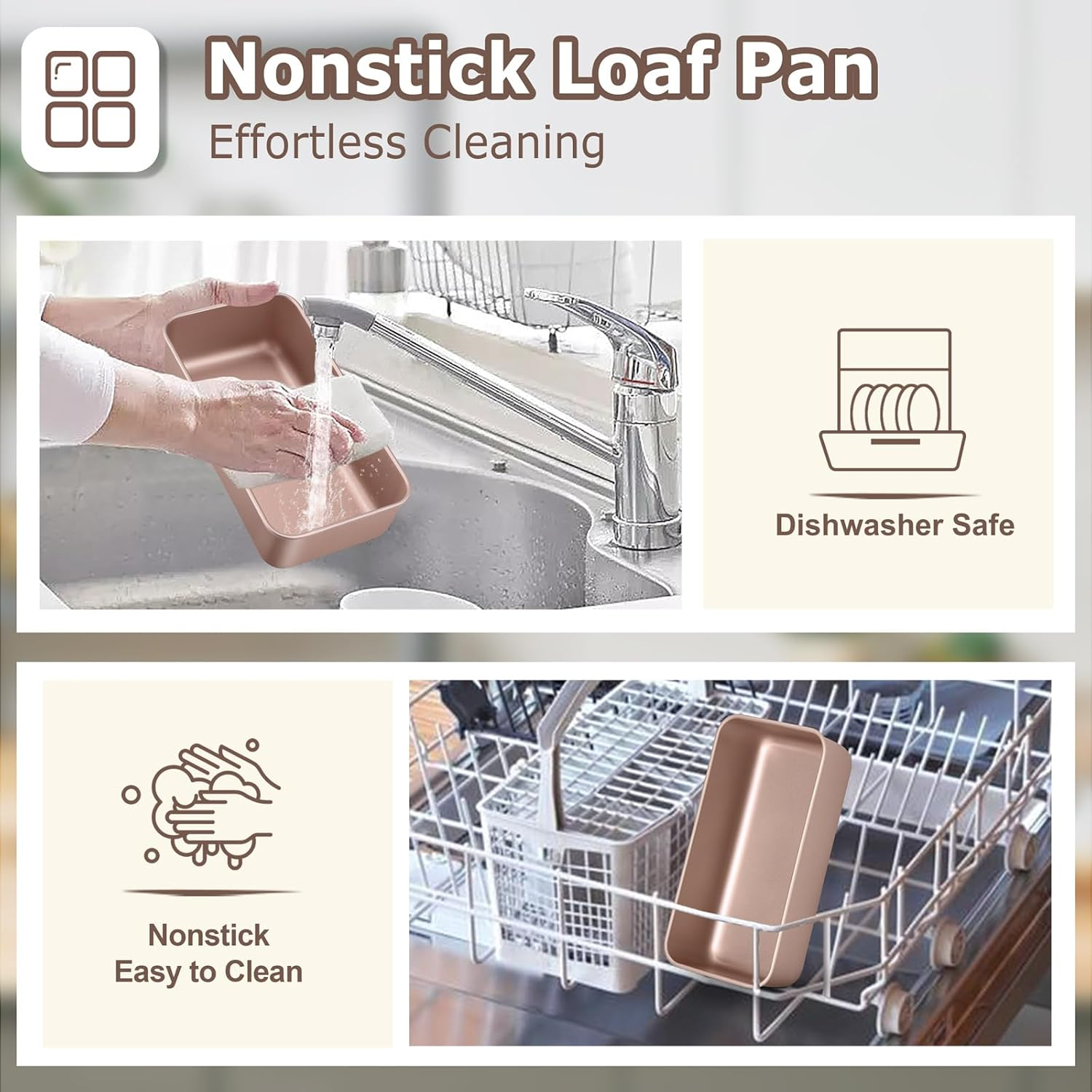 LIANYU 4 Pack Loaf Pans for Baking Bread 9X5In, Stainless Steel Meatloaf Baking Loaf Tins, Heavy Duty Metal Bakeware for Bread Cake Brownies, Non Stick & Easy Release, Rose Gold