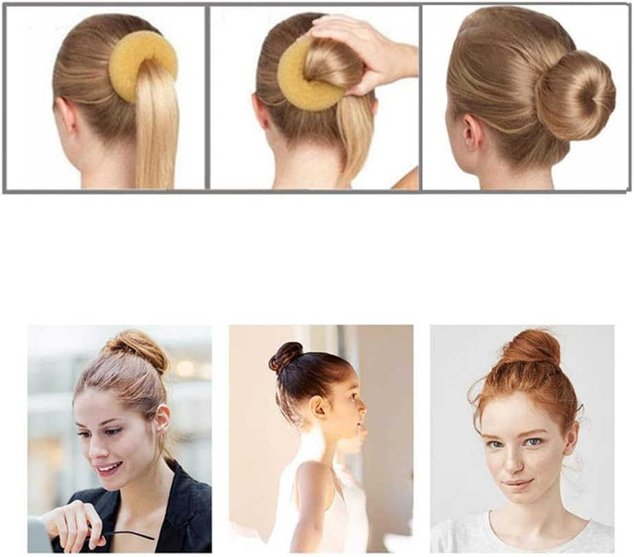 4-Piece Doughnut Hair Bun Maker Set with 2 Elastic Hair Bands, 30 U-Shaped Hair Clip, Hair Pin, Bun Cushion, Bun Maker for Children, Girls, Women (Brown 2) image number 1