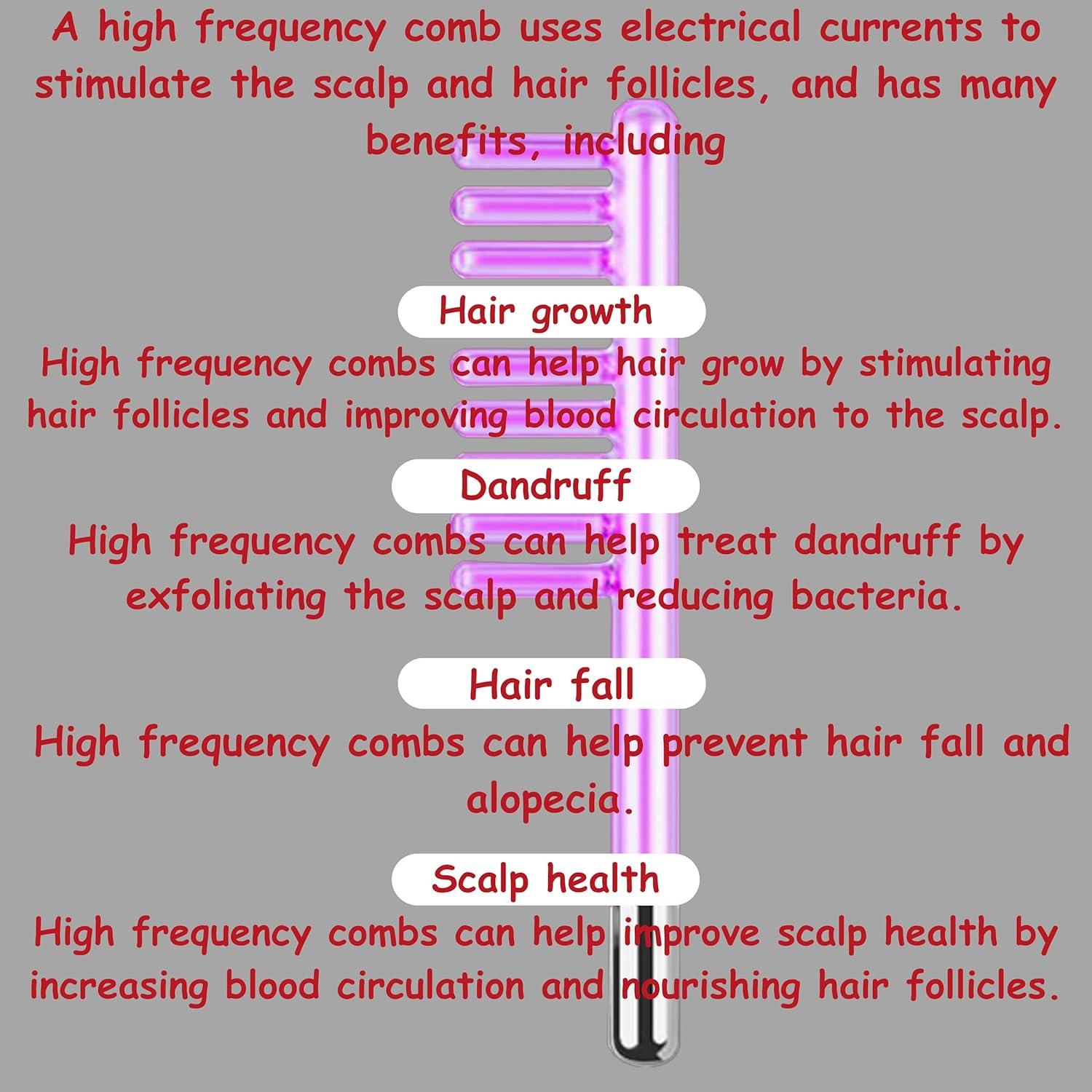 Crescent High Frequency Machine Comb Wand for Hair Growth and Dandruff Remover| Only Comb image number 2