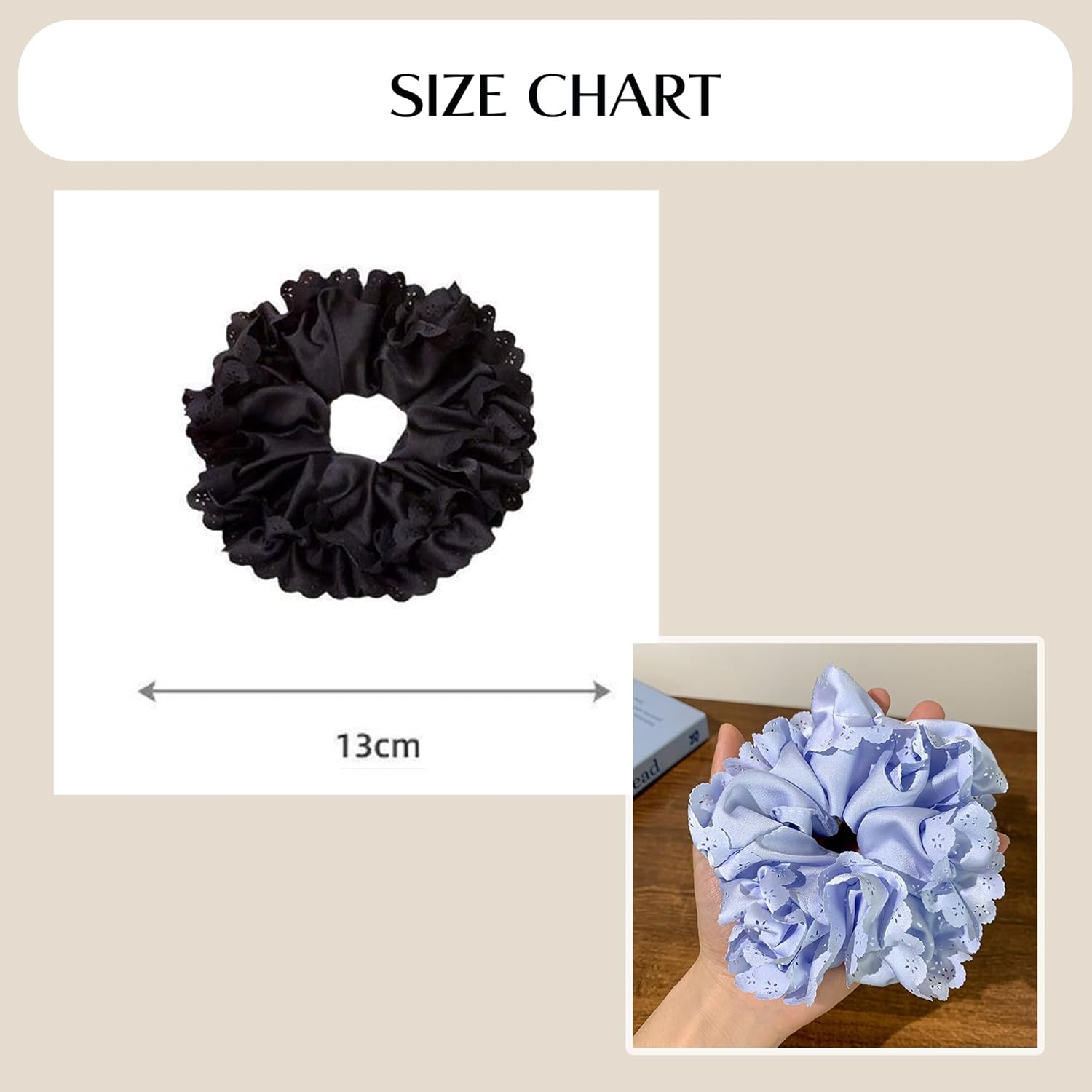 Lace Cut Satin Scrunchie, White, Hair Elastic, Gentle on Hair, High Elastic, Stylish, Adult, Women, Hair Accessories,