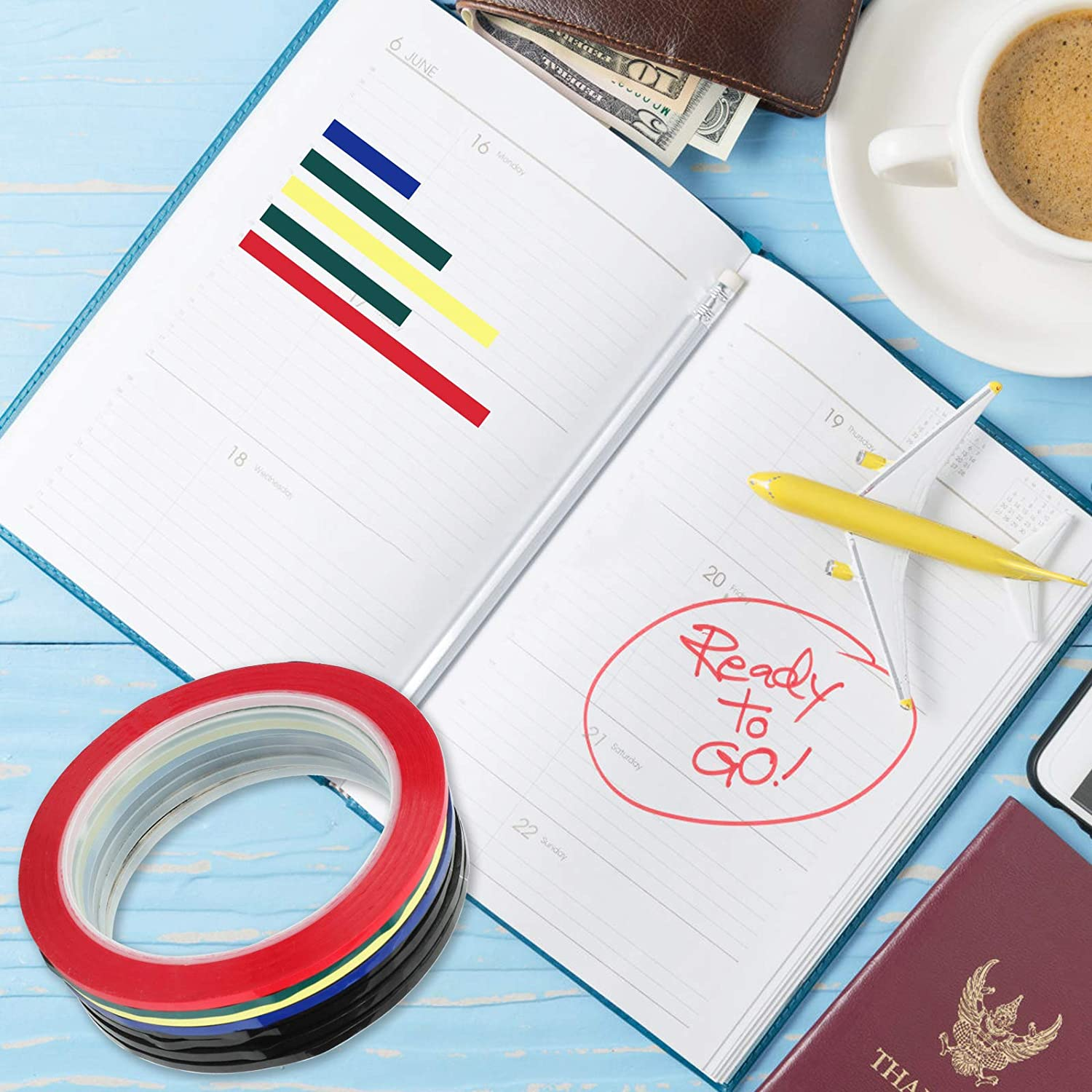 Whiteboard Tape Grid Marking Tape, Kissdate 3 Mm Width Colored Self Adhesive Whiteboard Gridding Tape Chart Tape for Office Grid Marking (8Pack) image number 5