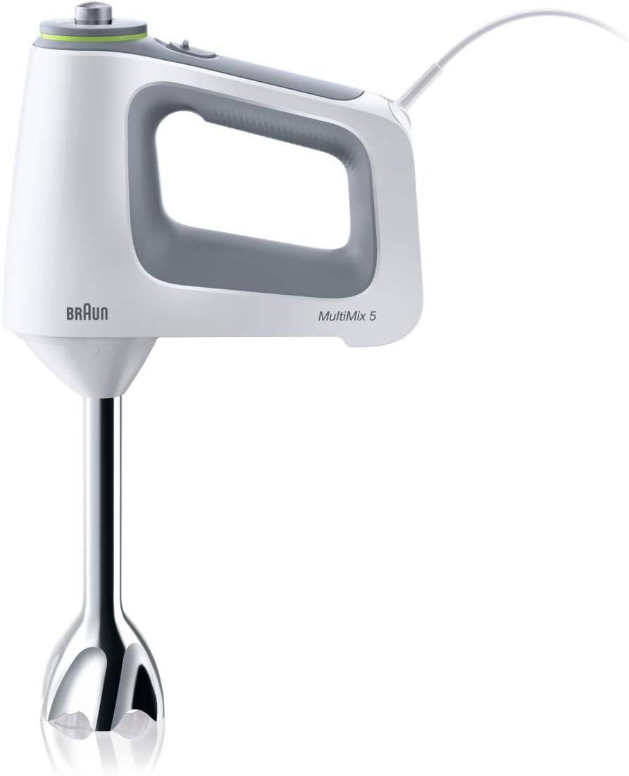 Braun Multimix 5 HM 5137 Hand Mixer with Continuous Speed Control, Includes Whisk, Dough Hook, Pur&eacute;e Stick, Chopper and 600 Ml Mixing and Measuring Cup, 750 Watt, White