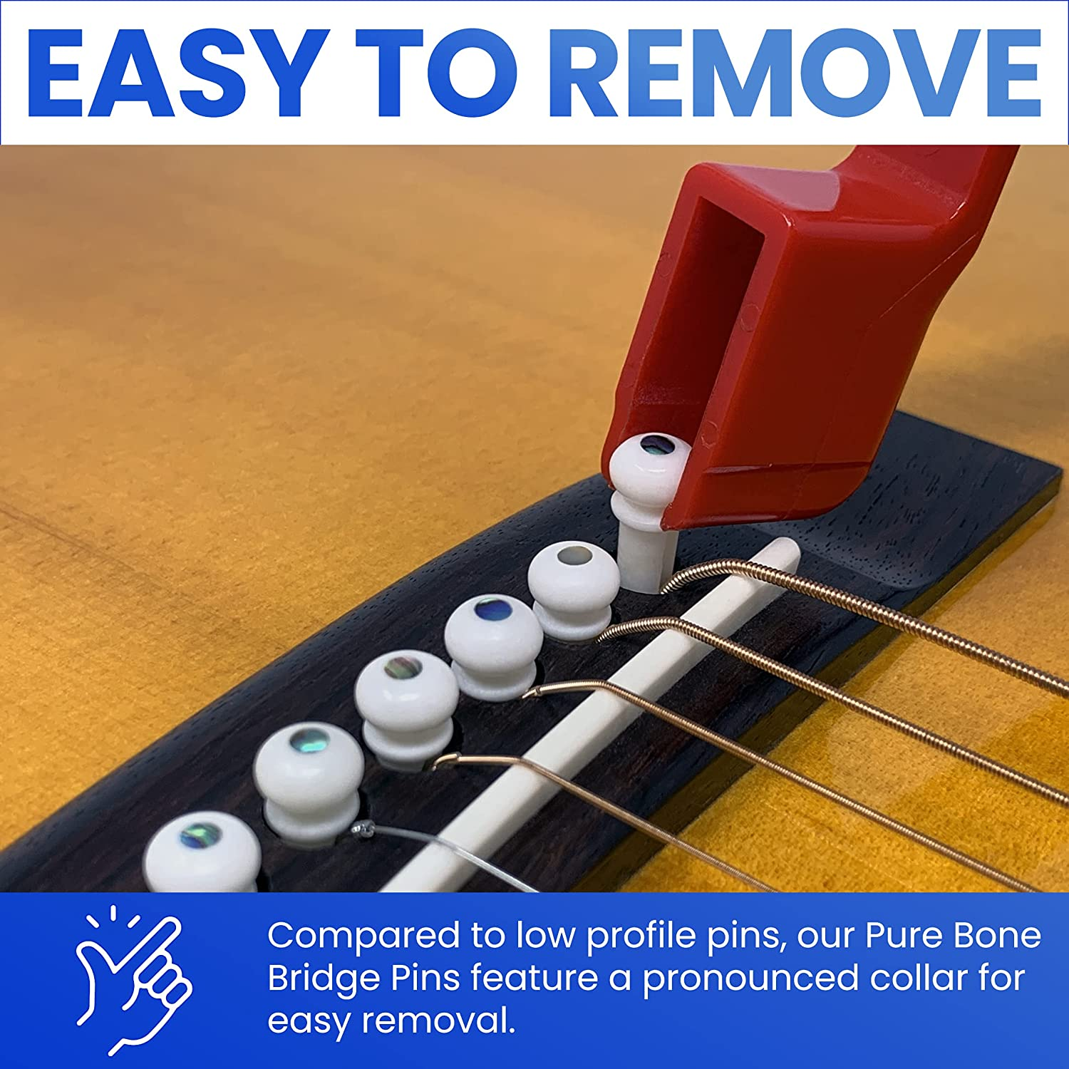 Crosby Slotted Pure Bone Bridge Pins with Abalone Dot Inlay for 6 & 12 String Acoustic Guitar image number 3