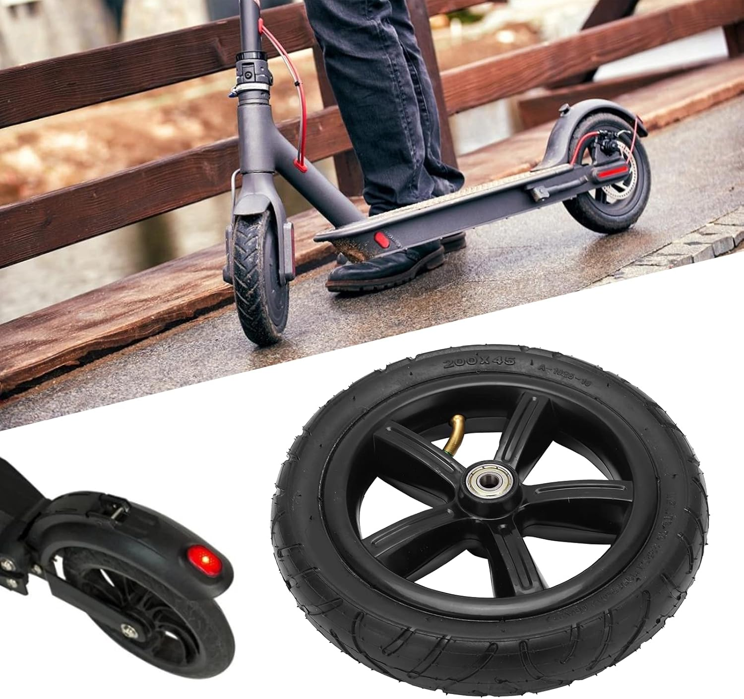 8 Inch Air Wheel with Air Chamber, Replacement Wheel for Electric Scooter, Thick Road Bike Chamber Replacement for Electric Scooter with Hub and Bearings image number 4