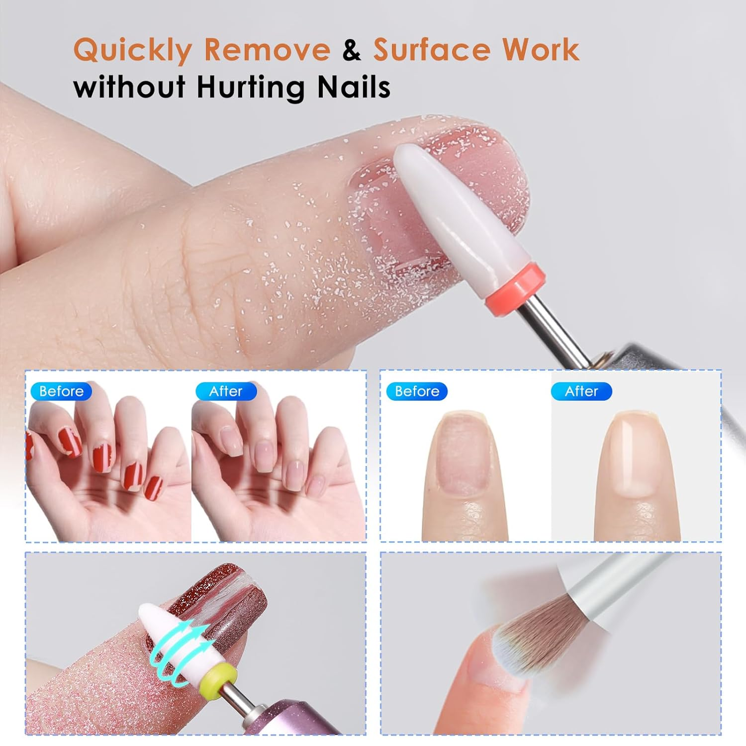 Depvko 22Pcs Nail Drill Bits Set, Professional 3/32'' Ceramic Diamond Safety Drill Bits Nail Tech, Cuticle Remover Drill Bit for Acrylic Gel Efile Nail Drill, Nail Manicure Pedicure Set, Salon Home image number 3