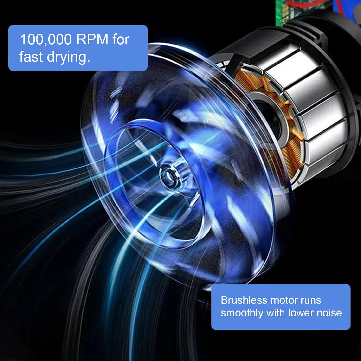 200W USB Rechargeable Hair Dryer - 100,000 RPM Cordless Blow Dryer with 15,000Mah Battery | Portable & Quiet for Travel, Dorm, Home | Fast Drying & Styling (Silver) image number 6