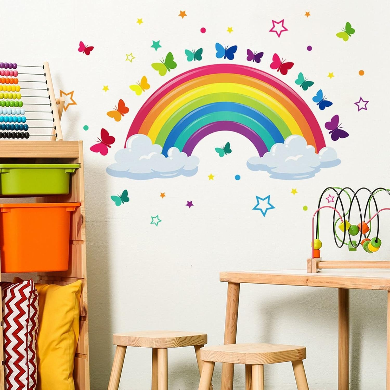 Rainbow Wall Decals Sticker, Butterfly Star Love Wall Decal Living Room Bedroom Children'S Room Kindergarten Rainbow Decorative Wall Decal Cute Stuff for Room for Girls image number 5