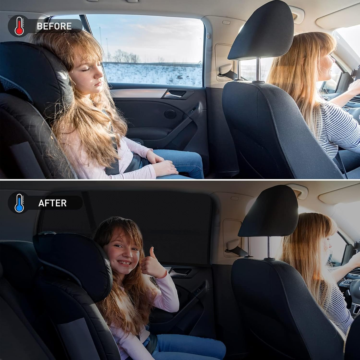 Kuskins 2 Pack Sun Shade for Car，Car Window Shades for Baby - UV Protection Sun Shade Side Window Curtains, Blackout Mesh for Heat & UV Block (Universal Fit 60-110Cm) - Compatible with Most Cars