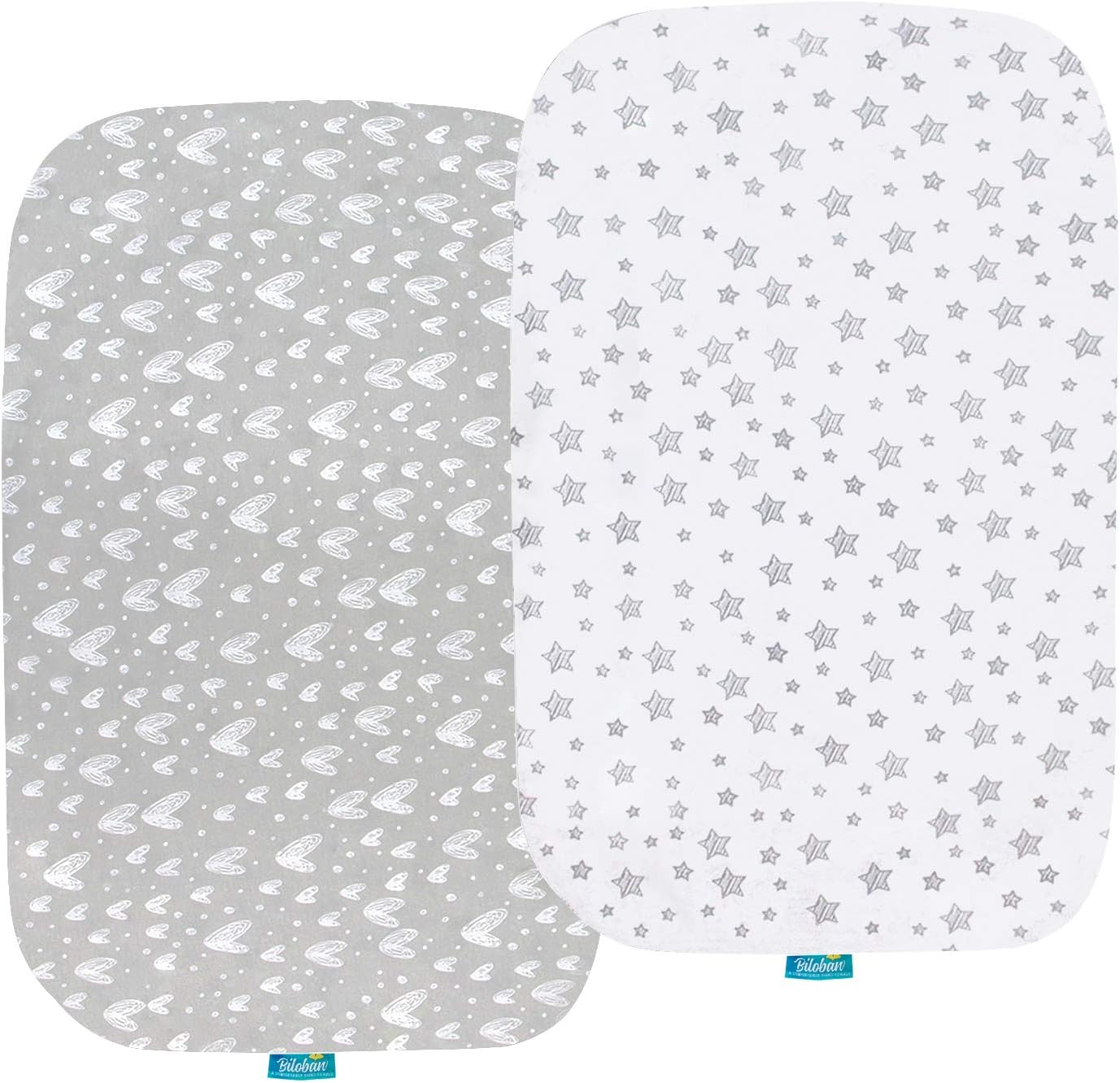 Bassinet Sheets Compatible with Halo Bassinest Swivel, Flex, Glide, Premiere & Luxe Series Sleeper, 2 Pack, 100% Jersey Knit Cotton Sheets, Breathable and Heavenly Soft, Grey and White Print for Baby