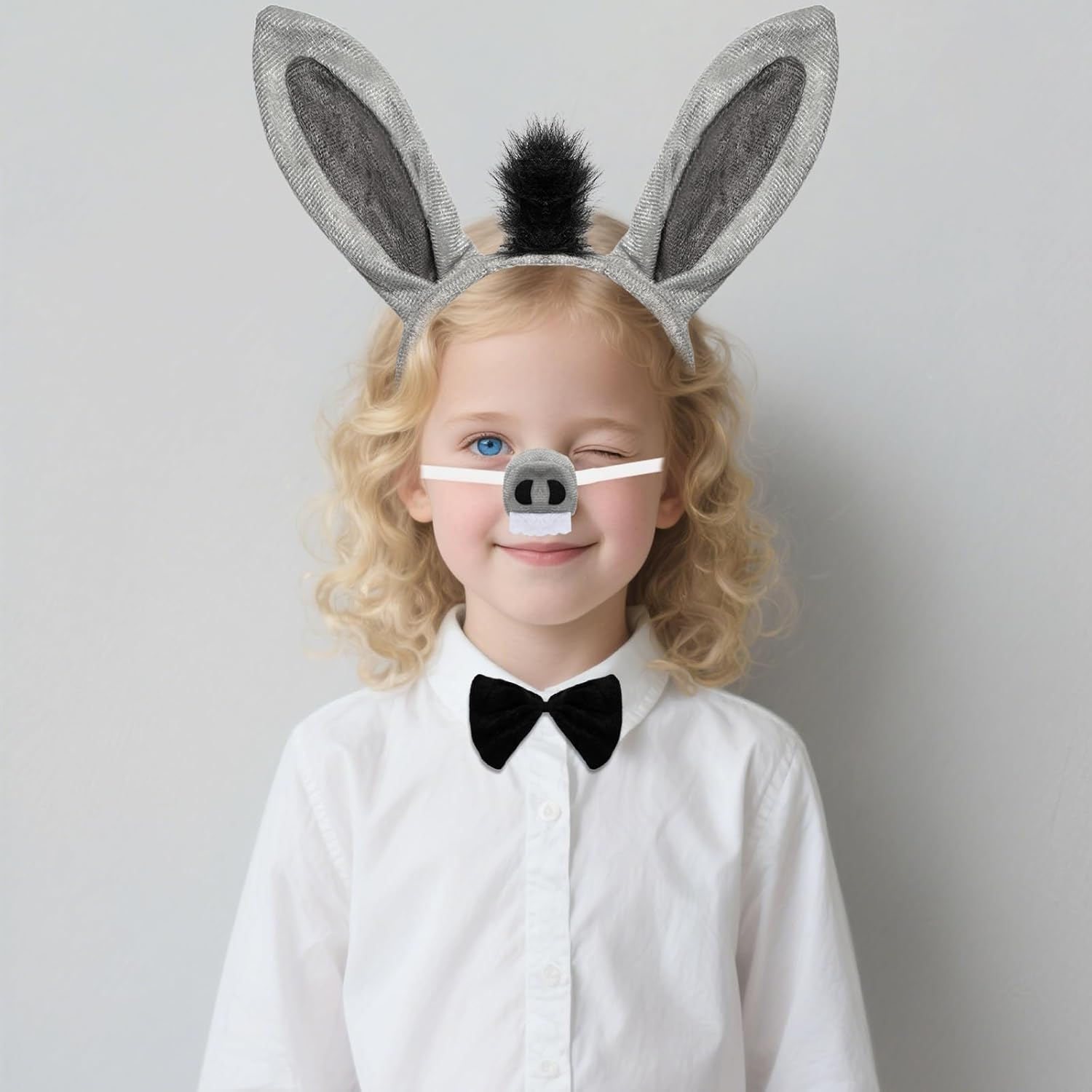 4 Pcs Donkey Costume Accessory Set Donkey Ears Headband Tail Nose Bow Tie image number 2