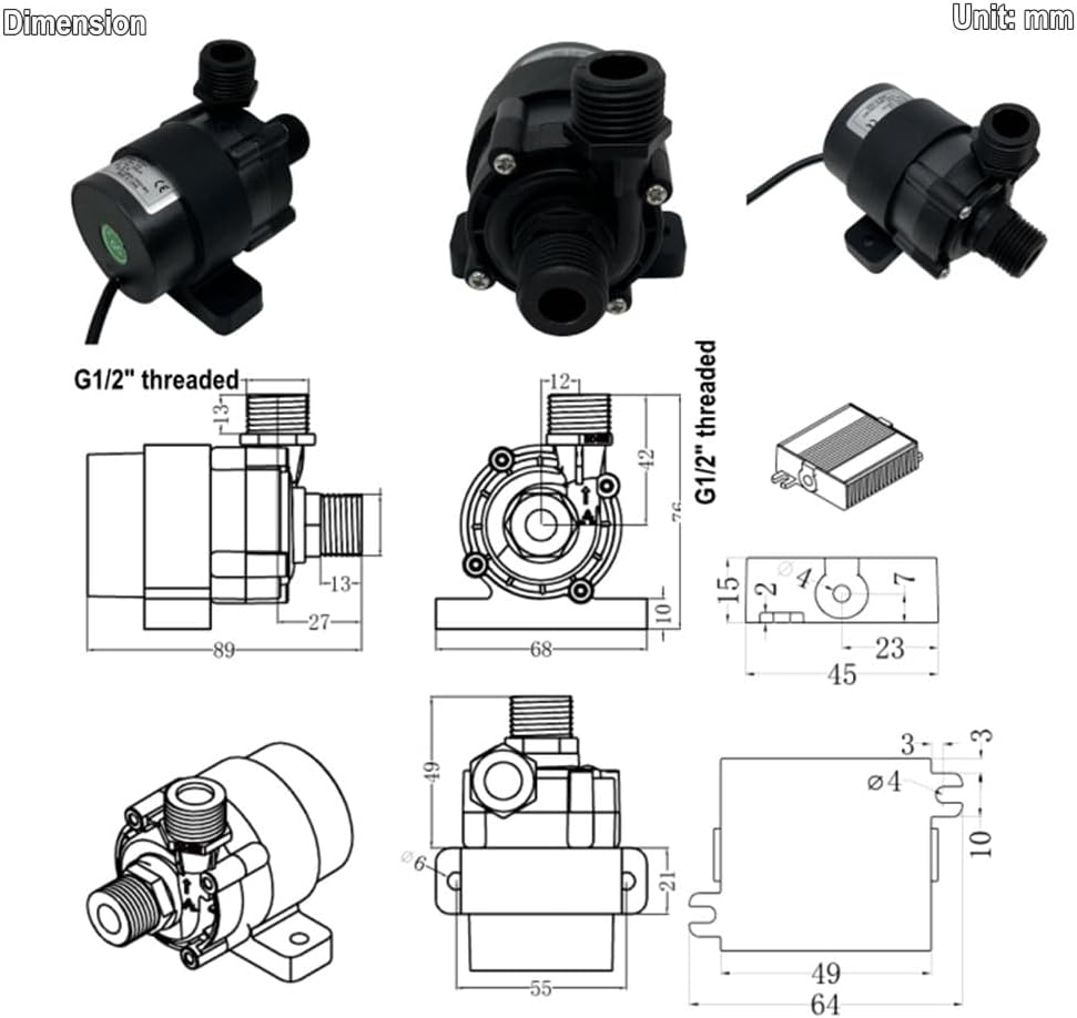 SHYSKY DC45E-2490S 24VDC Micro Brushless DC Water Pump 40W 9M 29Ft Lift 1350LPH Threaded Ports Low Noise for Water Circulation Pressurization Cooling Sys, Submersible, IP68 Waterproof image number 1