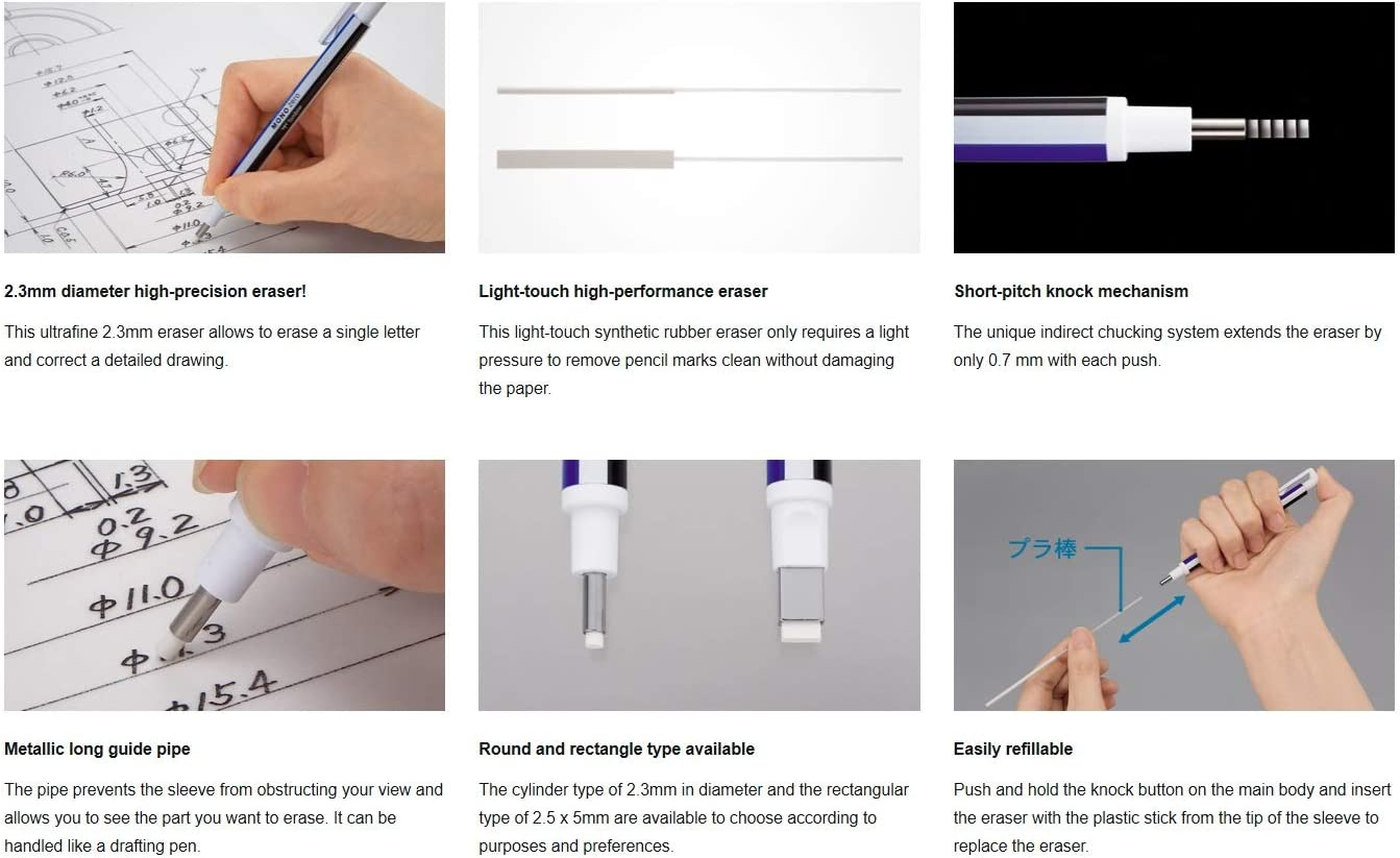 Tombow Mono Zero Silver Barrel Rectangular Eraser, 1 Pack image number 5