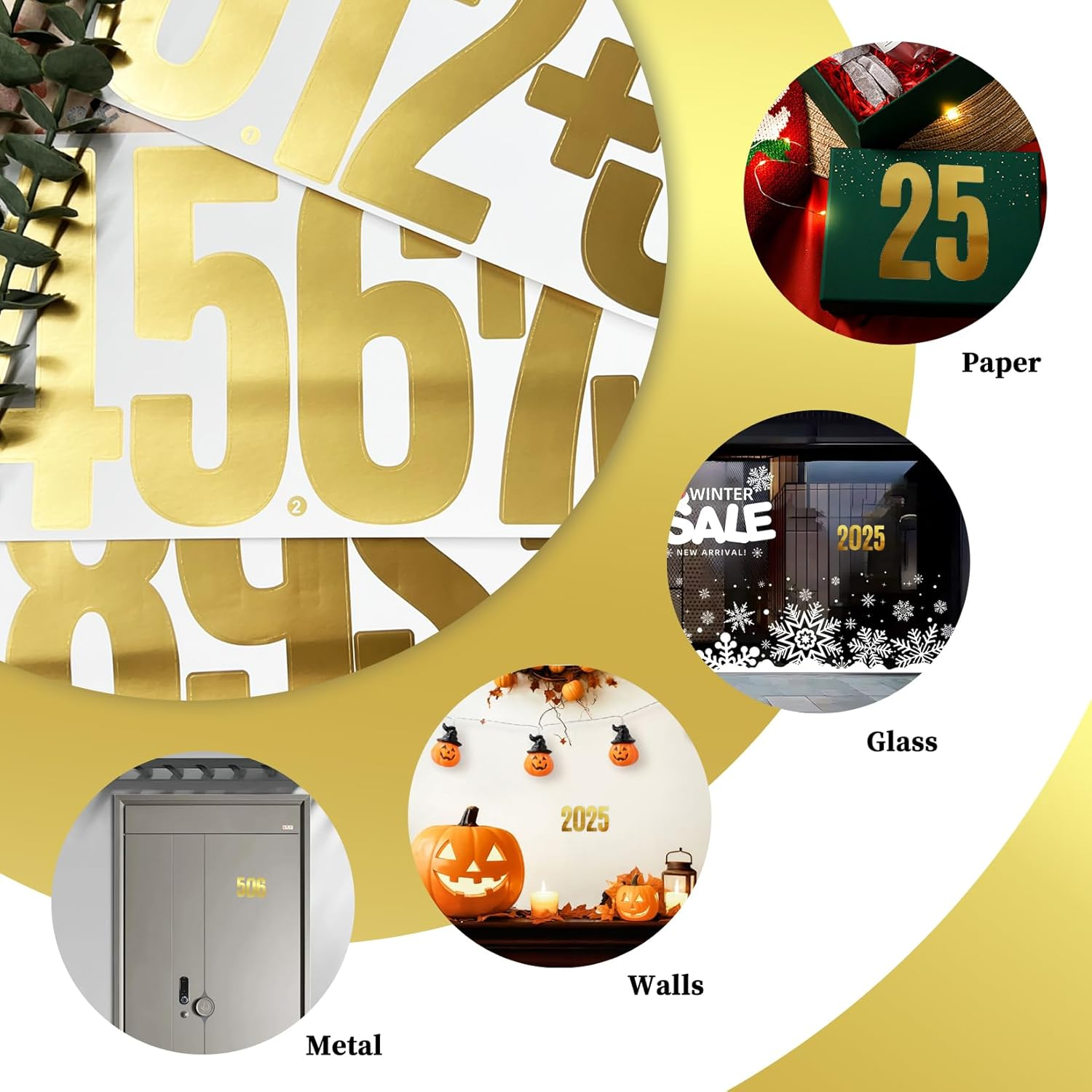 6 Inch Gold Number Stickers,30 Pieces Self Adhesive Large Alphabet Symbol Sticker for Door,Mailboxm,House,Cars,Trucks,(6 Sheets Gold) image number 5