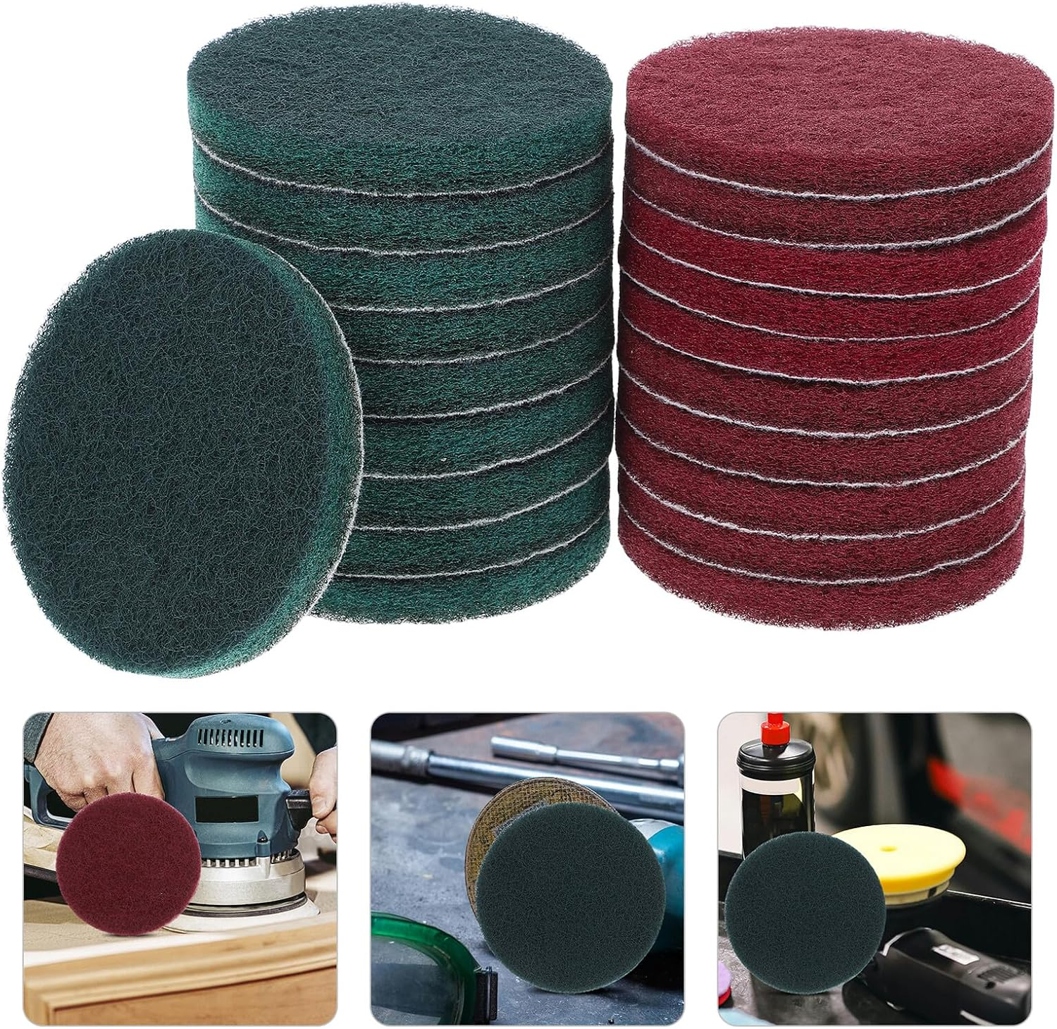 Alipis 20Pcs round Scouring Pads Set 4-Inch 320-400# Red and 600# Green Abrasive Drill Attachment Scrubber Pads for Household Cleaning and Polishing Tasks
