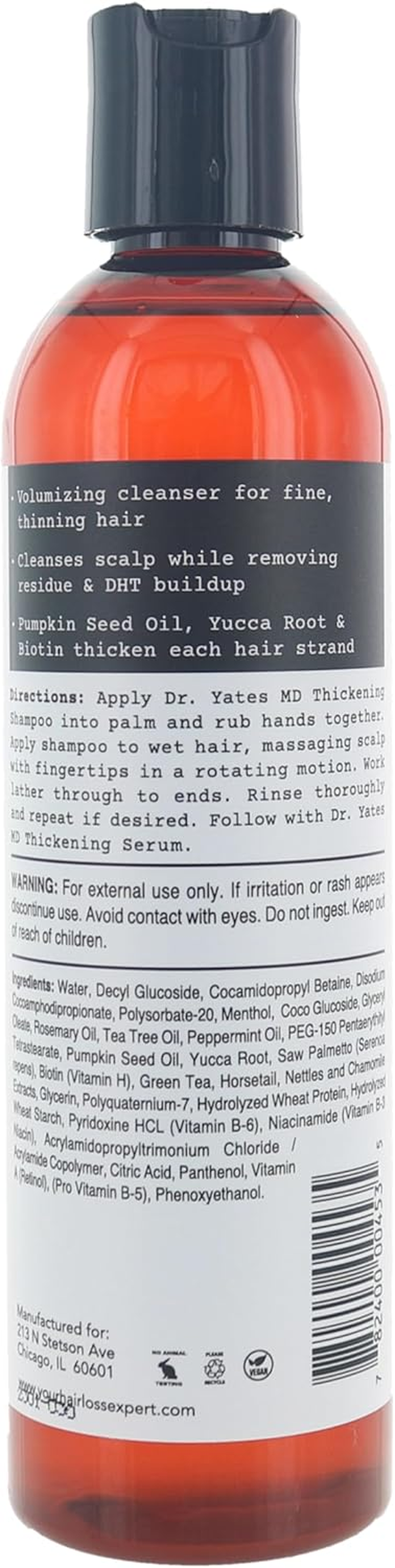 Dr. Yates MD - Thickening Shampoo, Adds Volume and Supports Prevention of Hair Loss, for Men and Women (240Ml) image number 1