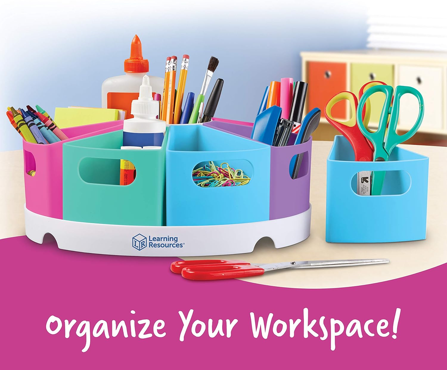 Learning Resources Create-A-Space Storage Center, 10 Piece Set - Desk Organizer for Kids, Art Organizer for Kids, Crayon Organizer, Homeschool Organizers and Storage, Pastel image number 4