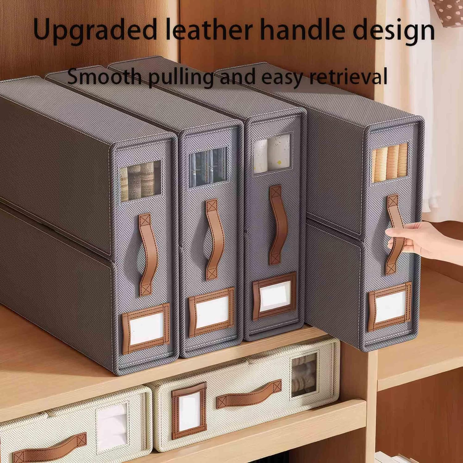 4 Pack Bed Sheet Organisers Box with Windows Foldable for Closets Wardrobe and Home Linen Storage (Grey) image number 6