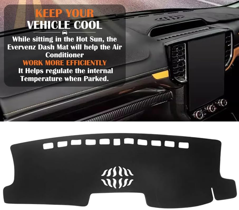Evervenz Dash Mat for Ford Ranger 2023 2024 2025 Flannel（Without HUD） Dash Cover Dashboard Cover Ranger01 image number 6