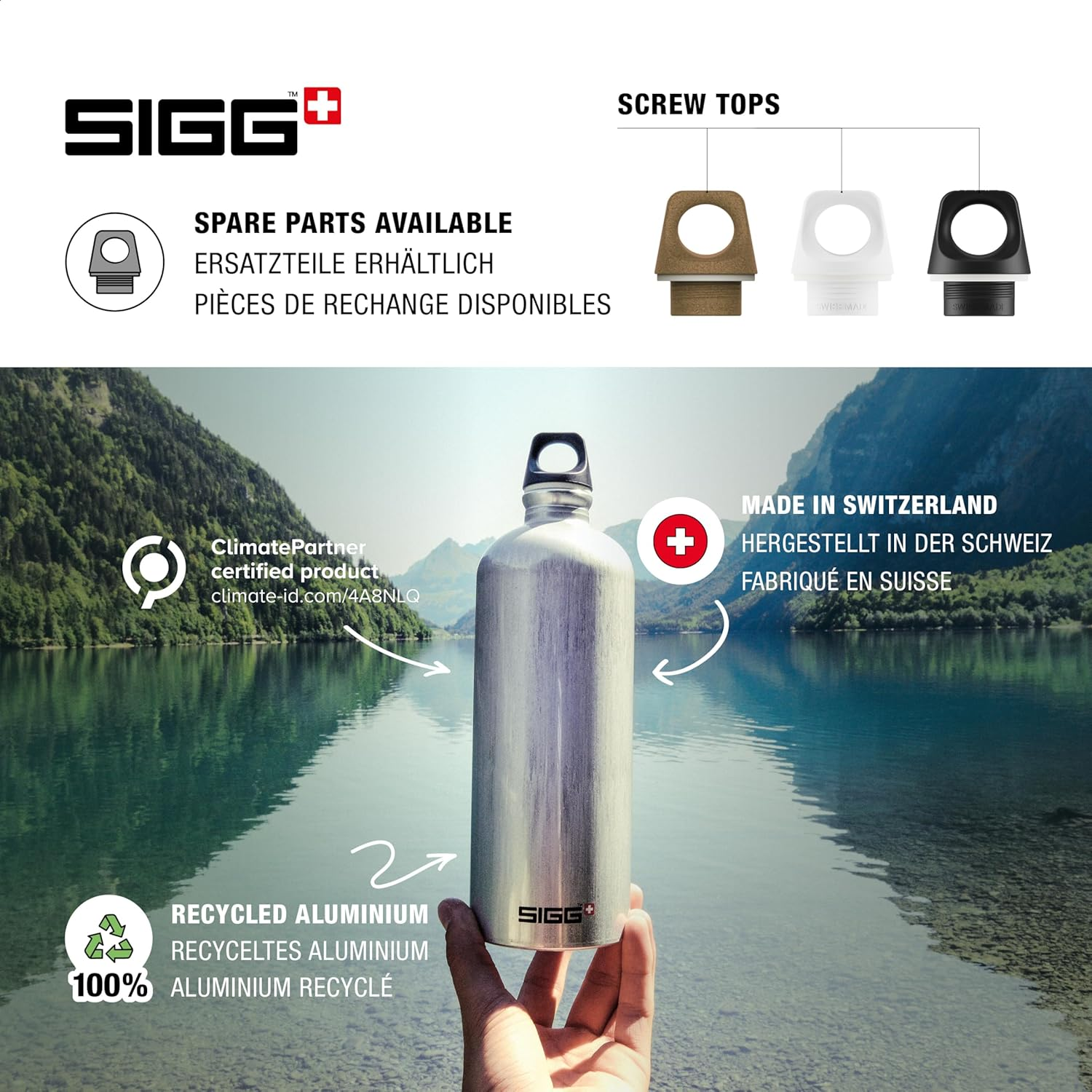 SIGG Aluminum Traveller Water Bottle (1.0 L), Black, Lightweight Reusable Water Bottles, Easy-Carry Leak Proof Water Bottle, Travel Bottles for on the Go, Bpa-Free image number 7