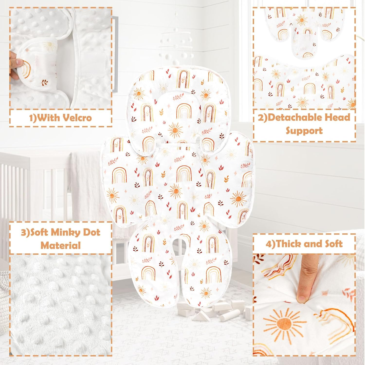 TANOFAR Infant Car Seat Head Support, Soft Baby Carseat Head & Body Support, Rainbow Baby Car Seat Insert Cushion for Newborn Boys - Flower image number 7