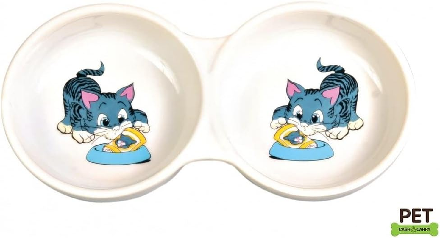 Trixie Double Diner Ceramic Cat Bowl with Print image number 1