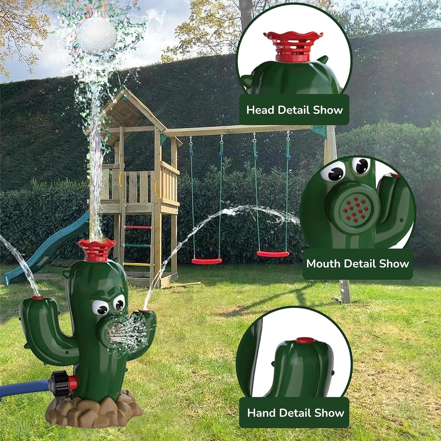 Kids Outdoor Water Sprinkler - Cactus Summer Backyard Lawn Game Spinning Sprinkler Toy - Spraying Ultra-High Water Jets, Attaches to Garden Hose, Baseball image number 5