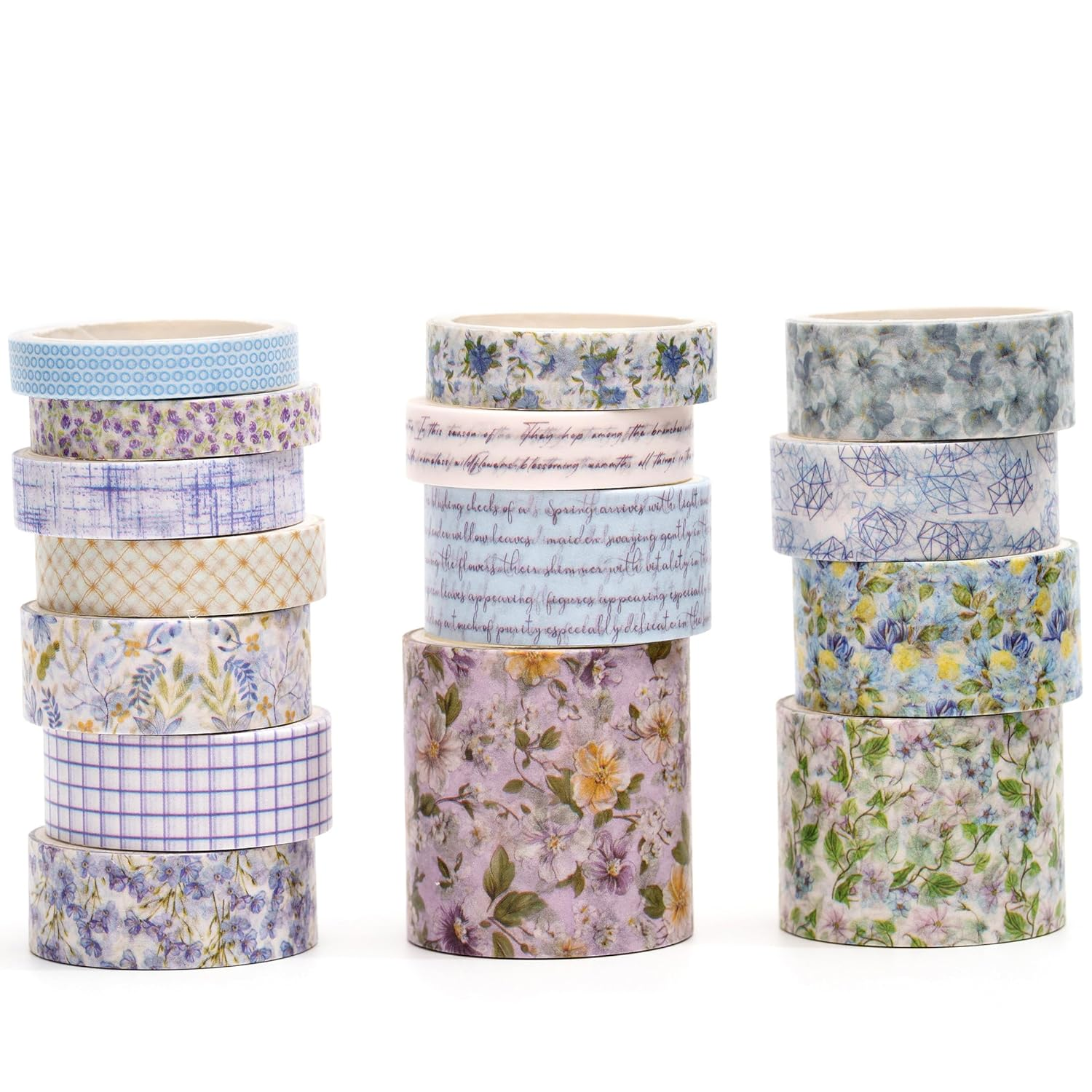 Songdao Floral Washi Tape Set - 15 Rolls Blossom Arts Adhesive Tapes Flowers Garden Decorative Masking Tape Sets for Craft, Kids, Scrapbook, DIY, Gift Wrapping (3-Lavender Fields)