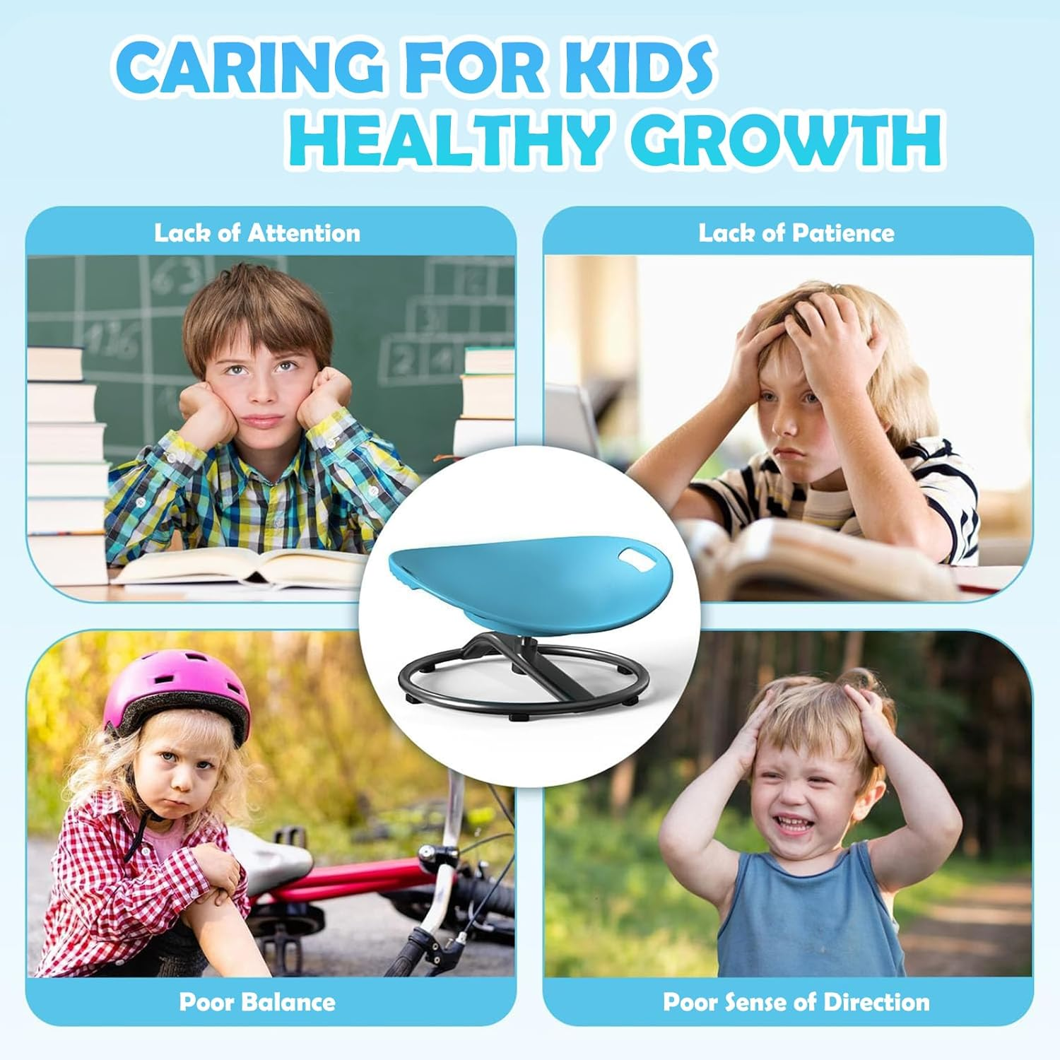 Sensory Swivel Chair for Children, Sensory Spinning Chair for Autistic Kids with Grips (Blue) image number 4