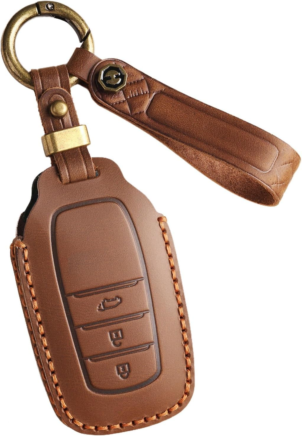 Ontto Cowhide Car Key Cover Fit for Toyota RAV4 Corolla Hilux Landcruiser Prado Camry Yaris Cross Highlander Key Holder Leather Case Keyring Keychain Smart Shell Accessories 3 Buttons Brown - 2 Buttons-Black image number 2