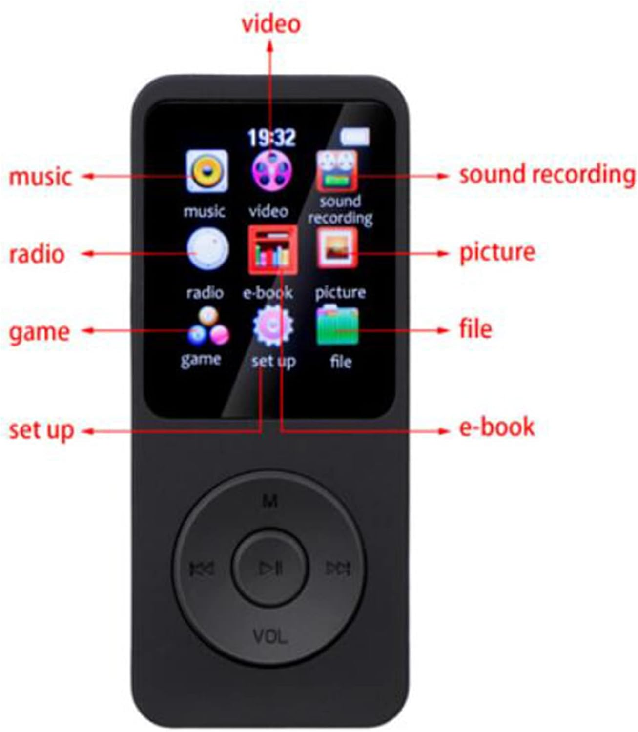 MP3 MP4 Player with Bluetooth 5.0, Ultra Thin Digital LCD 1.77 Inch Screen MP3 Music Player, Built in HD Speakers Portable Hifi Music Player (Without Memory Card) image number 4