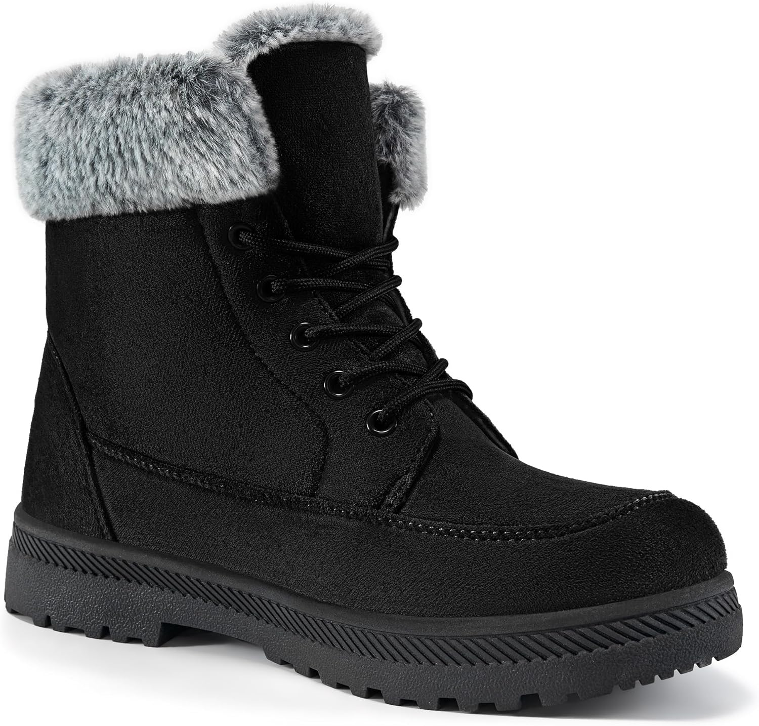 Alicegana Women'S Cotton Warm Fur Snow Winter Lace up Flat Cute plus Size Comfortable Ankle Platform Boots