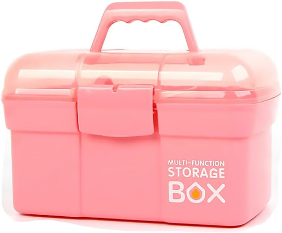 FOREVERIE Clear Plastic Medium Sewing Box Organiser with a Removable Tray, Arts & Crafts Supplies Storage Box, Portable Handled Makeup Box, Multipurpose Plastic Storage Containers (Pink) image number 7