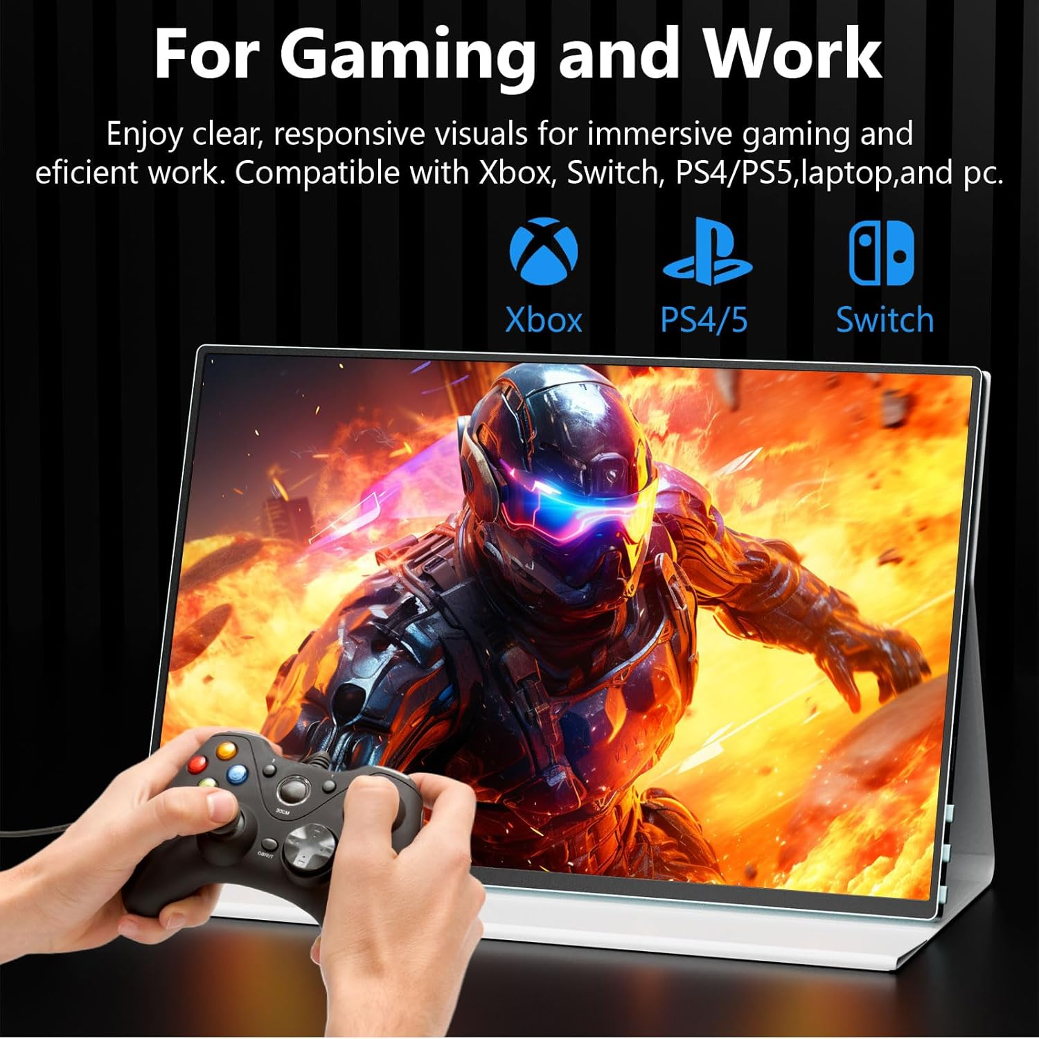Touchscreen Portable Monitor, 16 Inch 1920X1200 Full HD Portable Gaming Monitor HDR, HDMI USB C External Monitor, Suitable for Laptops Xbox Switch with Smart Cover and Storage Bag image number 2