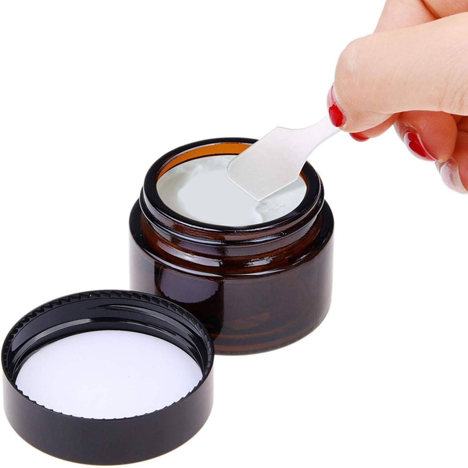 Healthcom 10 Pcs 15G/15Ml Amber Glass Cosmetic Jars Empty Refillable round Vials Pot Travel Containers Bottles Lotion Face Cream Makeup Containers with Liners Lids for Salve Cream Lip Balm Lotion